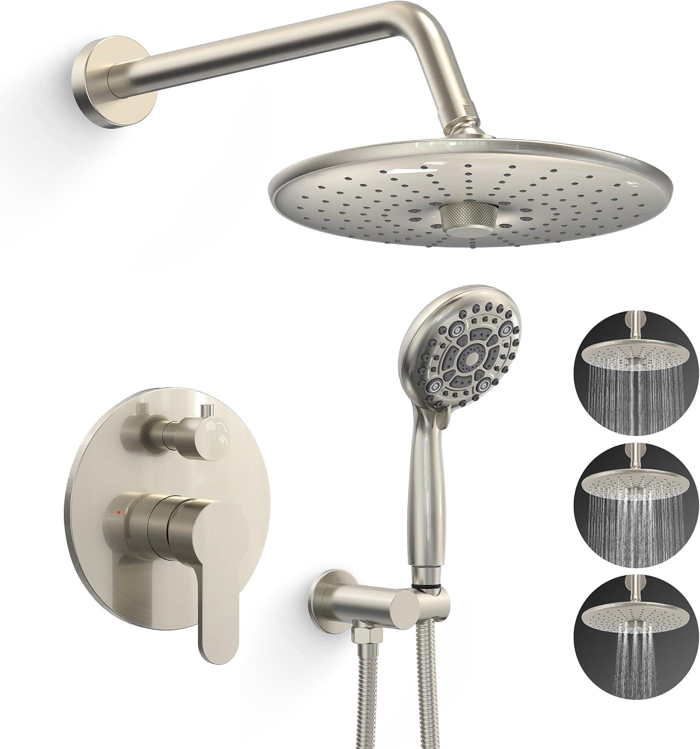 SR SUN RISE Shower Faucet - 8 Inch Multifunctional High Pressure Shower Head System with Handheld Shower Head Fixtures - Valve Included - Brushed Nickel