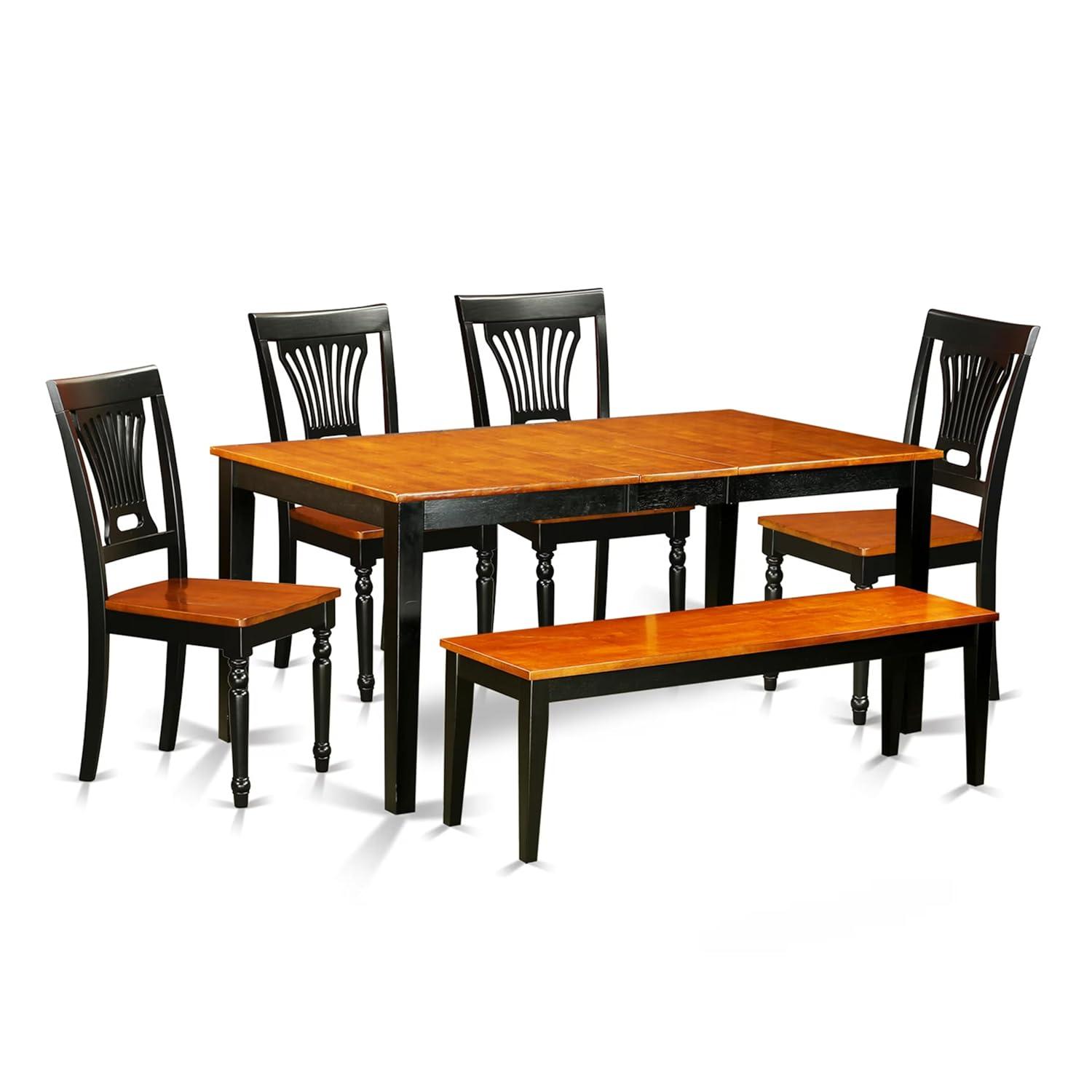 East West Furniture  Dining Set Contains a Rectangle Kitchen Table and Dining Chairs with a Bench (Chair Seat Type Options) NIAV6-BCH-LC 6