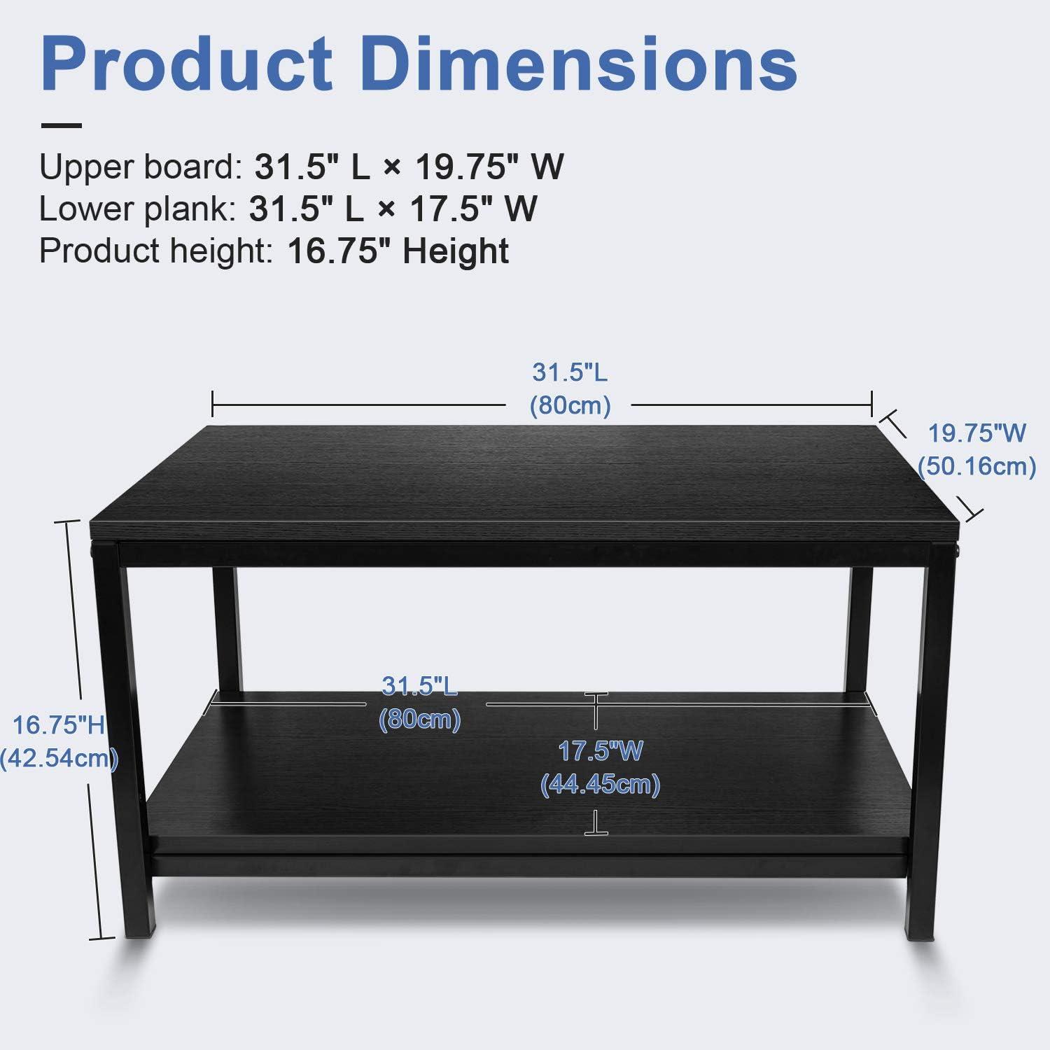 Homiyad Storage Shelf for Living Room and Office, Easy Assembly, Black (Home Coffee Table), 31X20X16 Inch