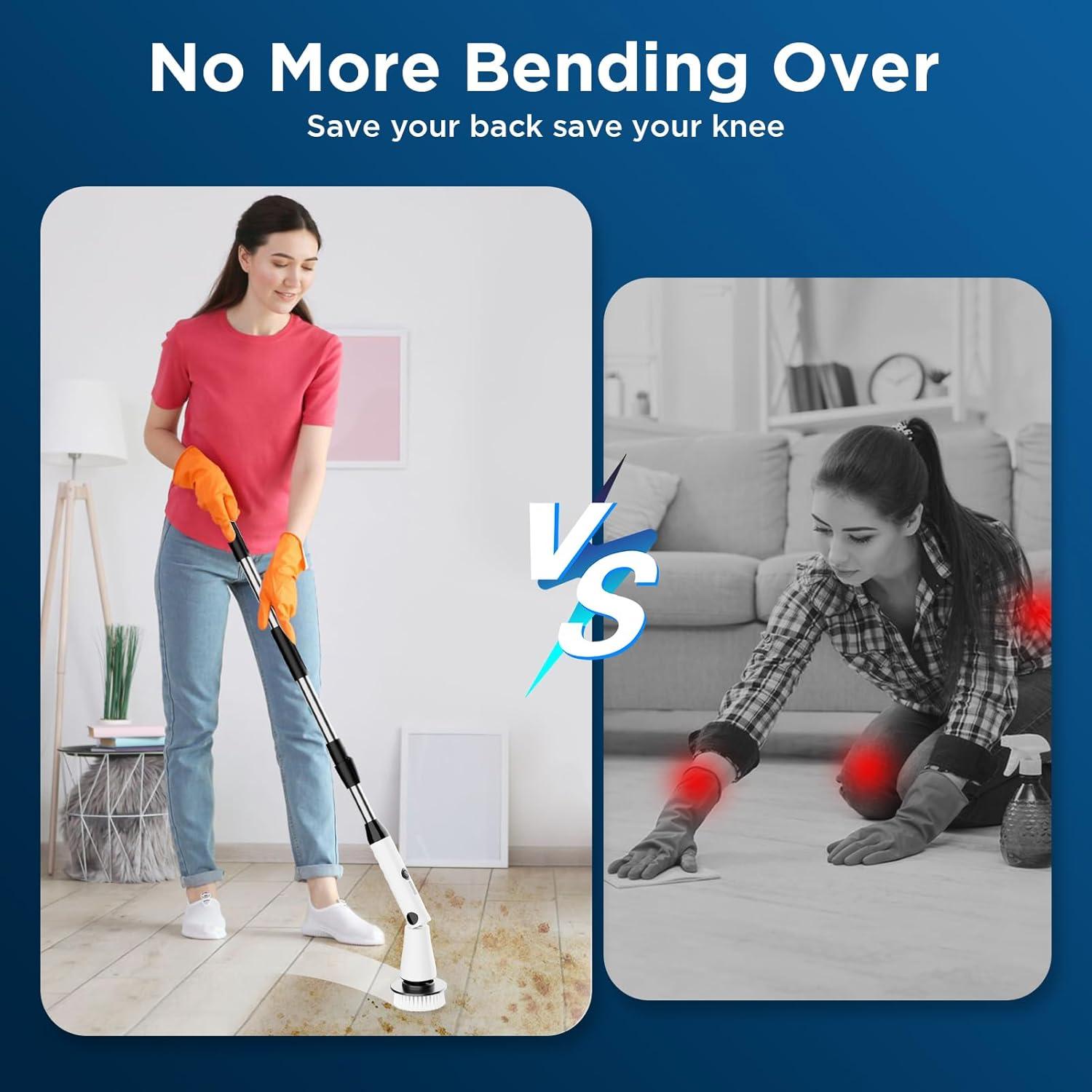 Kibhous Electric Spin Scrubber with 3 Replaceable Brush Heads Adjustable Extension Arm