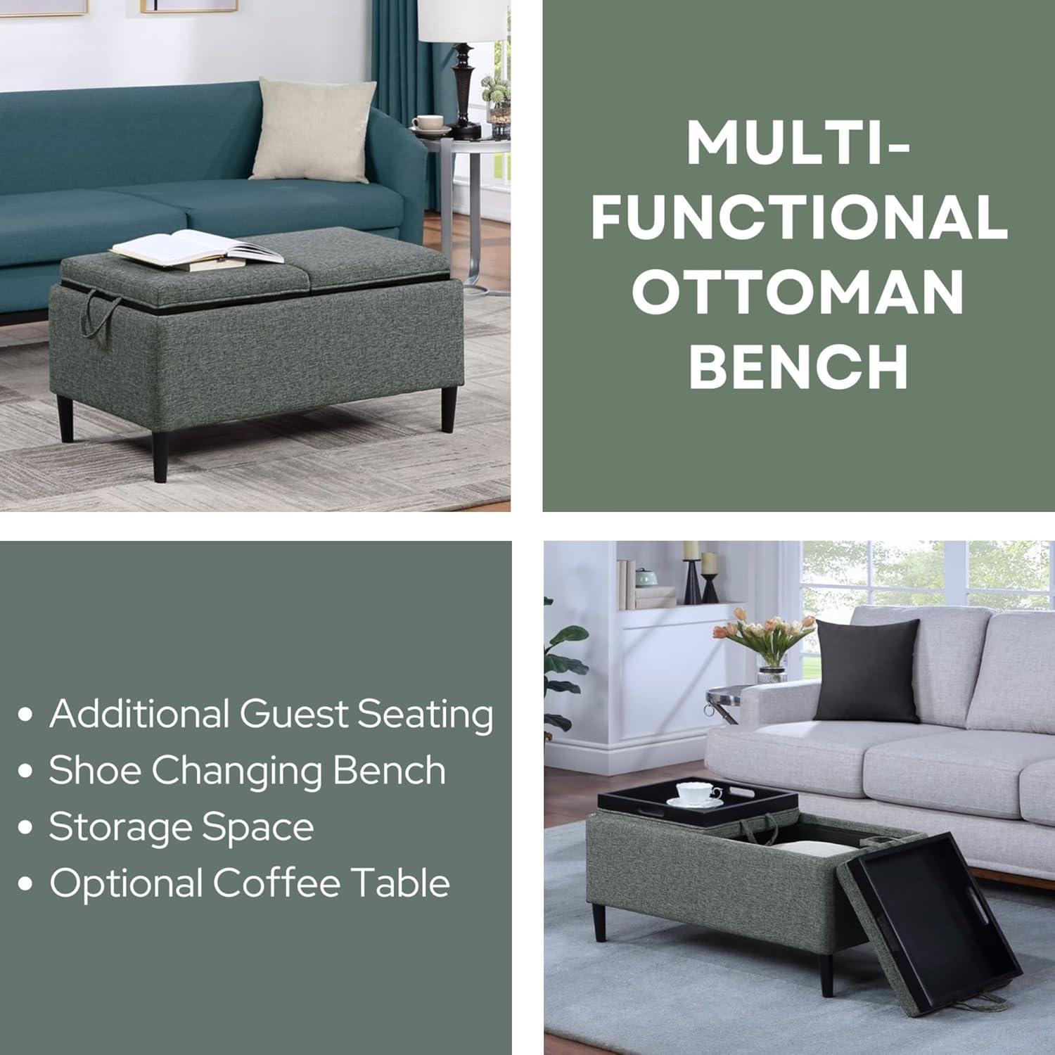 Convenience Concepts Designs4Comfort Magnolia Storage Ottoman with Reversible Trays, Light Charcoal Gray Fabric