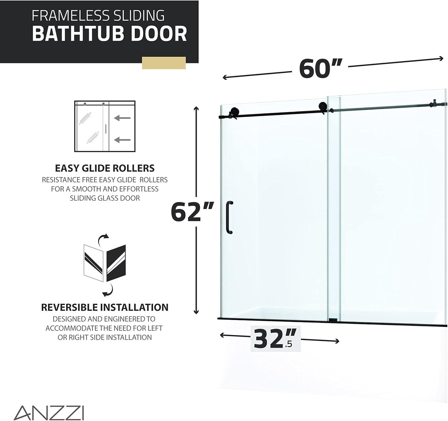 Don 59 - 60" W x 62" H Single Sliding Frameless Tub Door