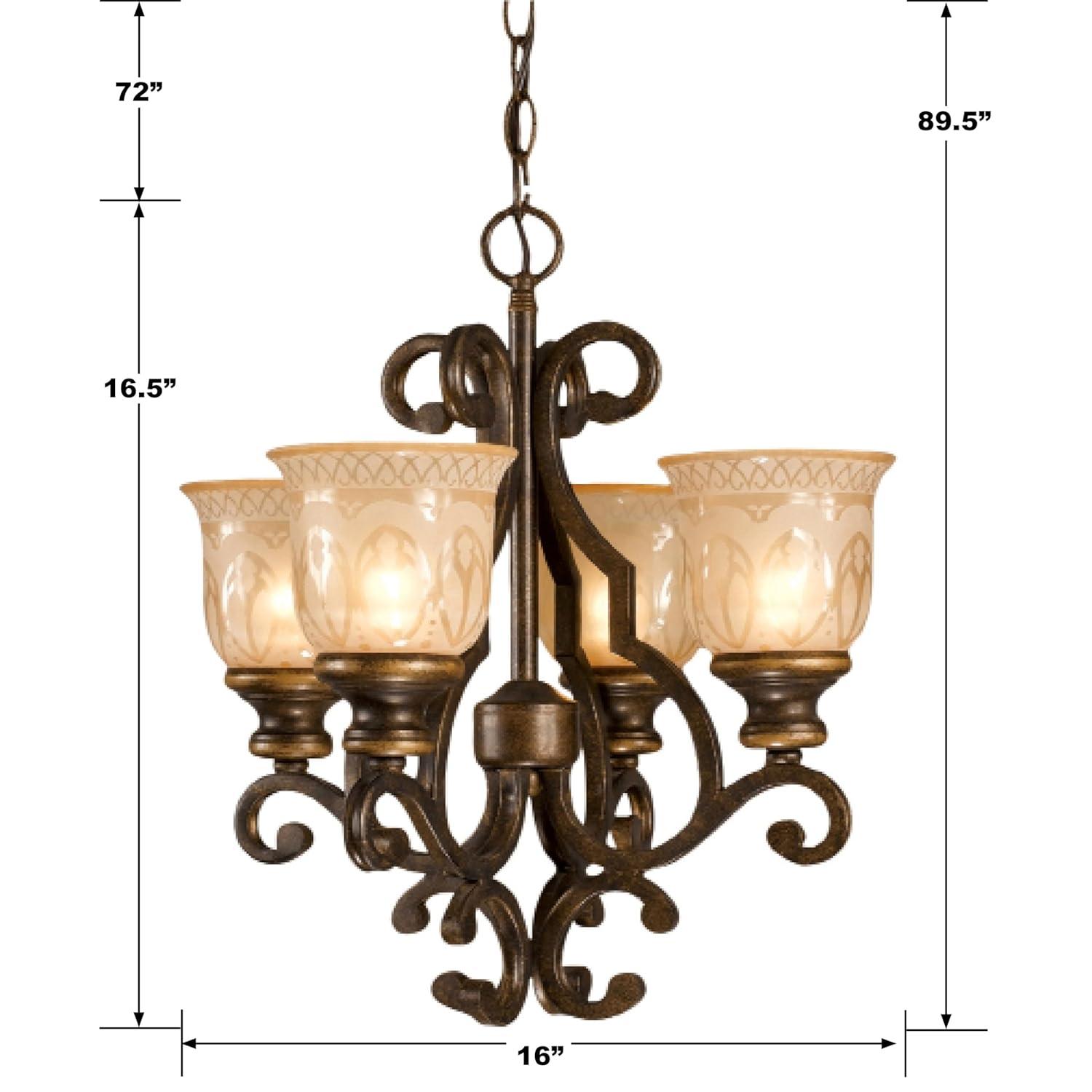 Bronze Umber Mini Crystal Glass 4-Light Chandelier