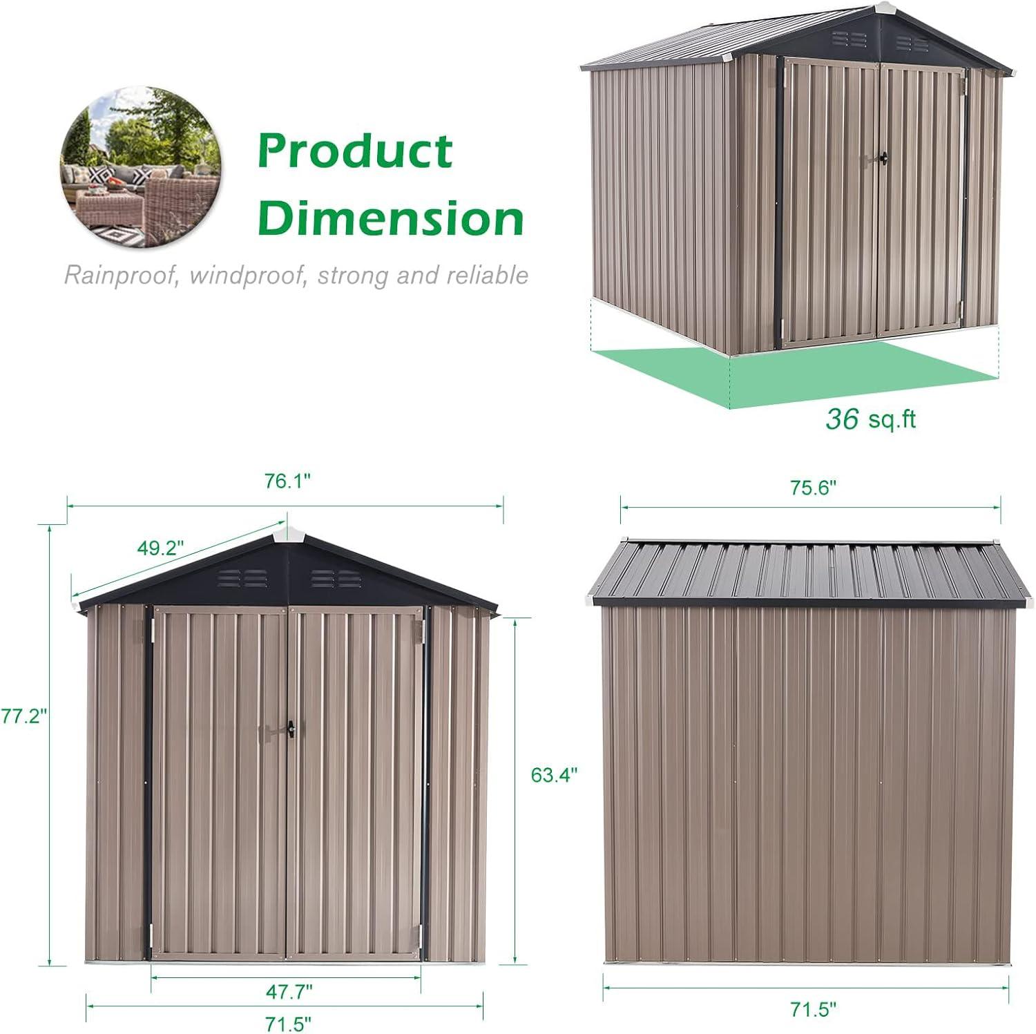 AECOJOY 6' x 6' Outdoor Storage Shed with Rack & Shelves Metal Utility Tool Shed with Lockable Door for Backyard & Garden on Clearance
