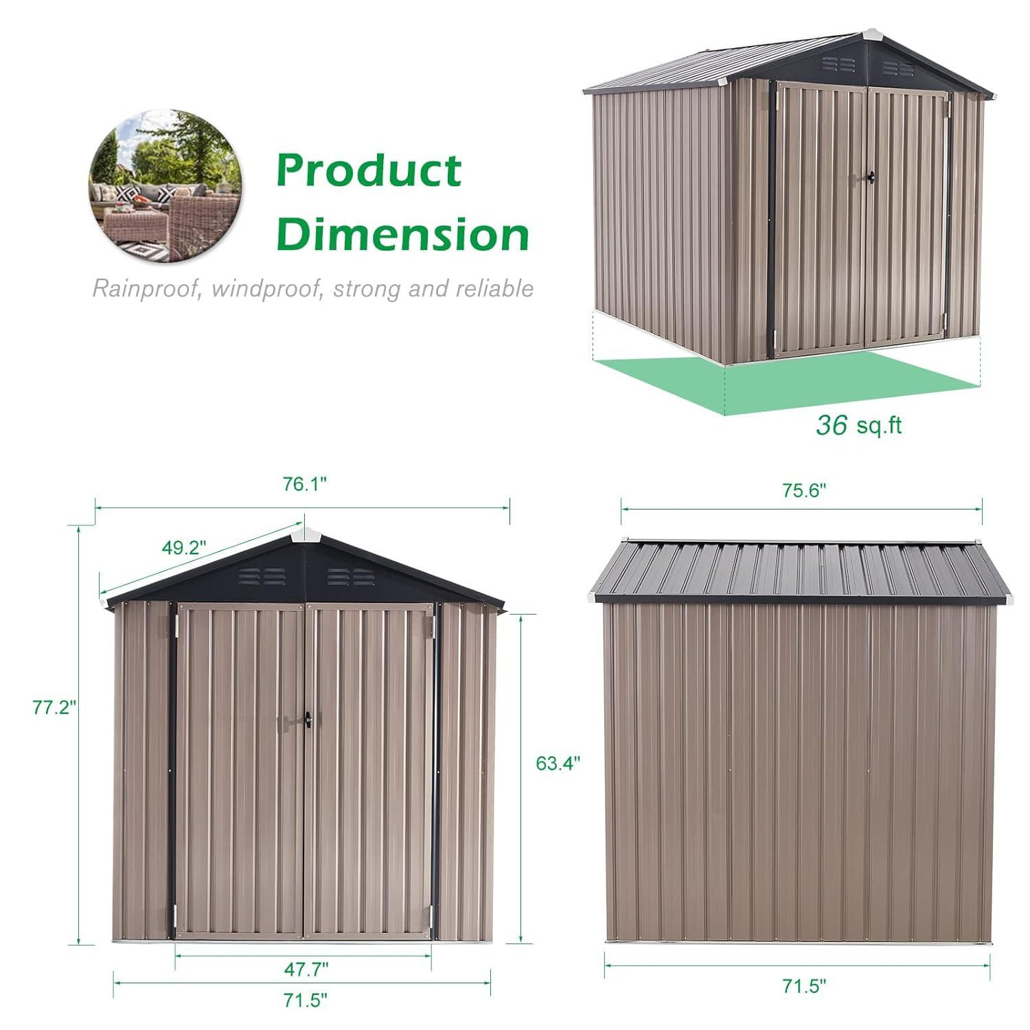 AECOJOY 6' x 6' Outdoor Storage Shed with Rack & Shelves Metal Utility Tool Shed with Lockable Door for Backyard & Garden on Clearance