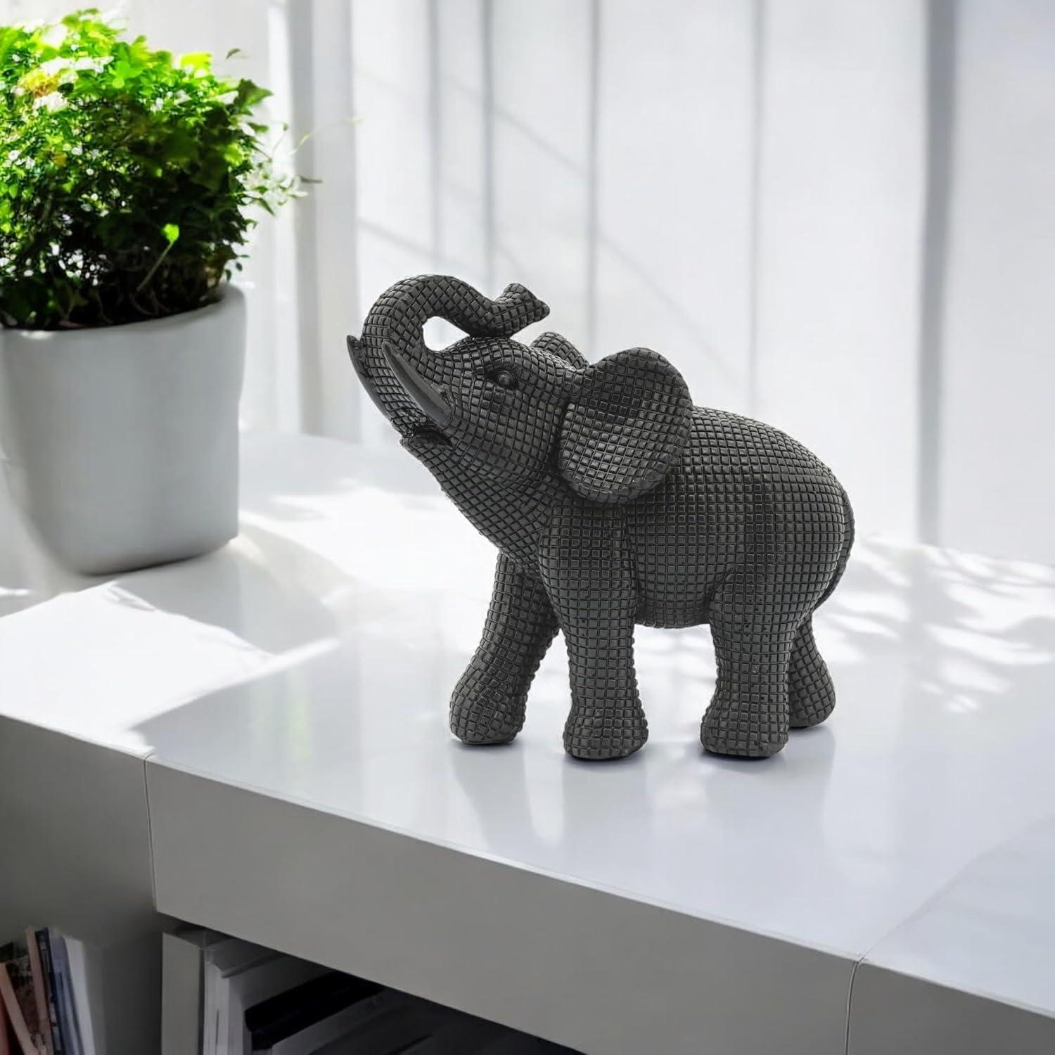 Sagebrook Home 7" Elephant Sculpture - Decorative Polyresin Black Elephant Statue For Home Decor - Table Accent, Desktop Figurine, Creative Home or