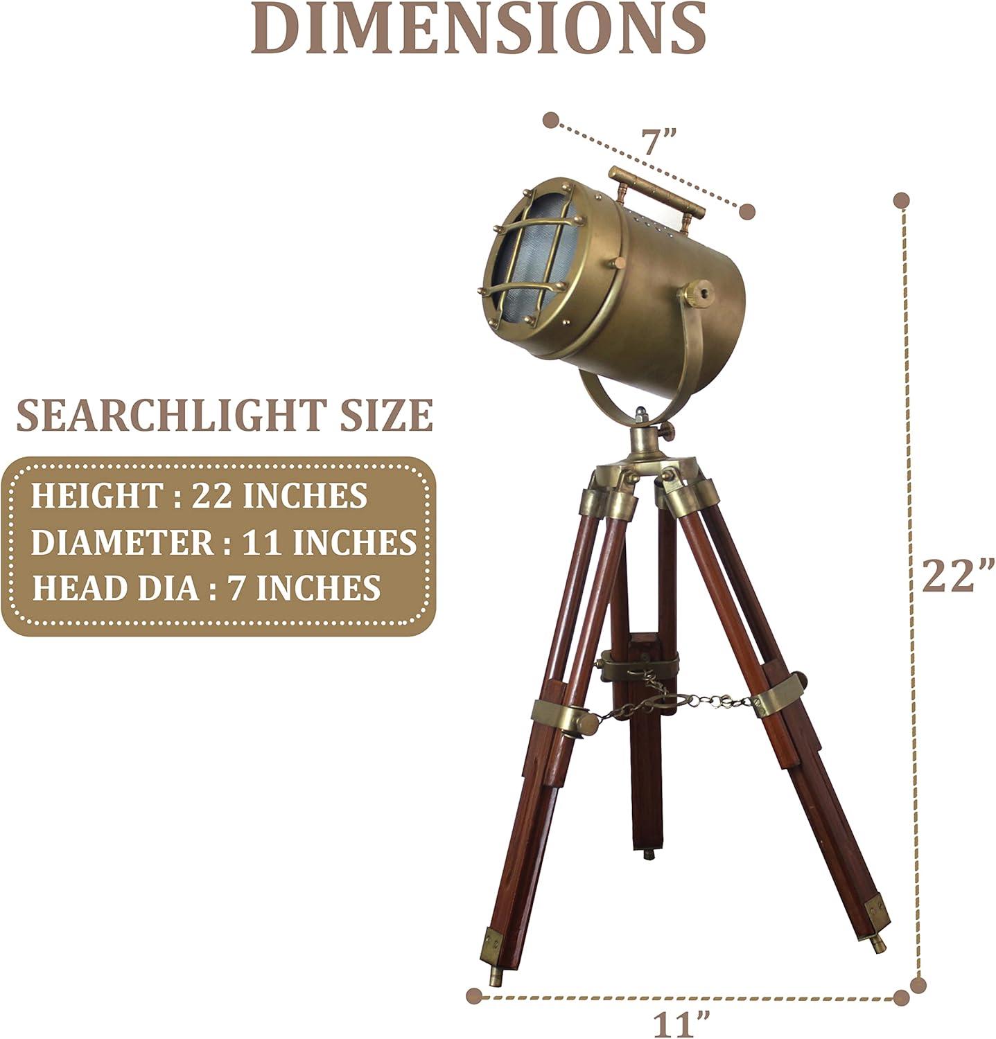 collectiblesBuy Vintage Model Searchlight Wood Antique Tripod Style Lamps LED Spotlights Desktop Home & Office Decor Brown-Brass