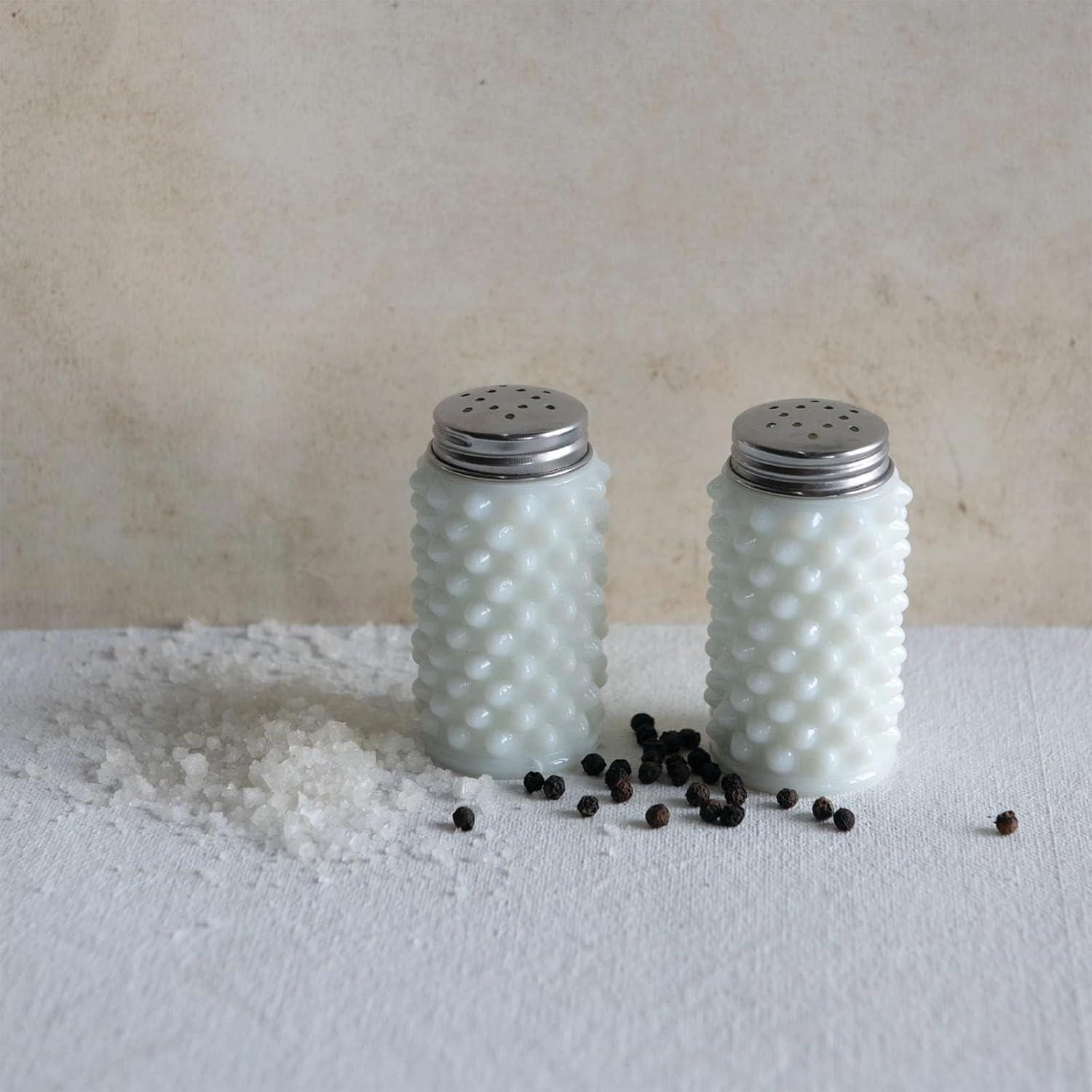 Hobnail Milk Glass Salt and Pepper Shakers, White