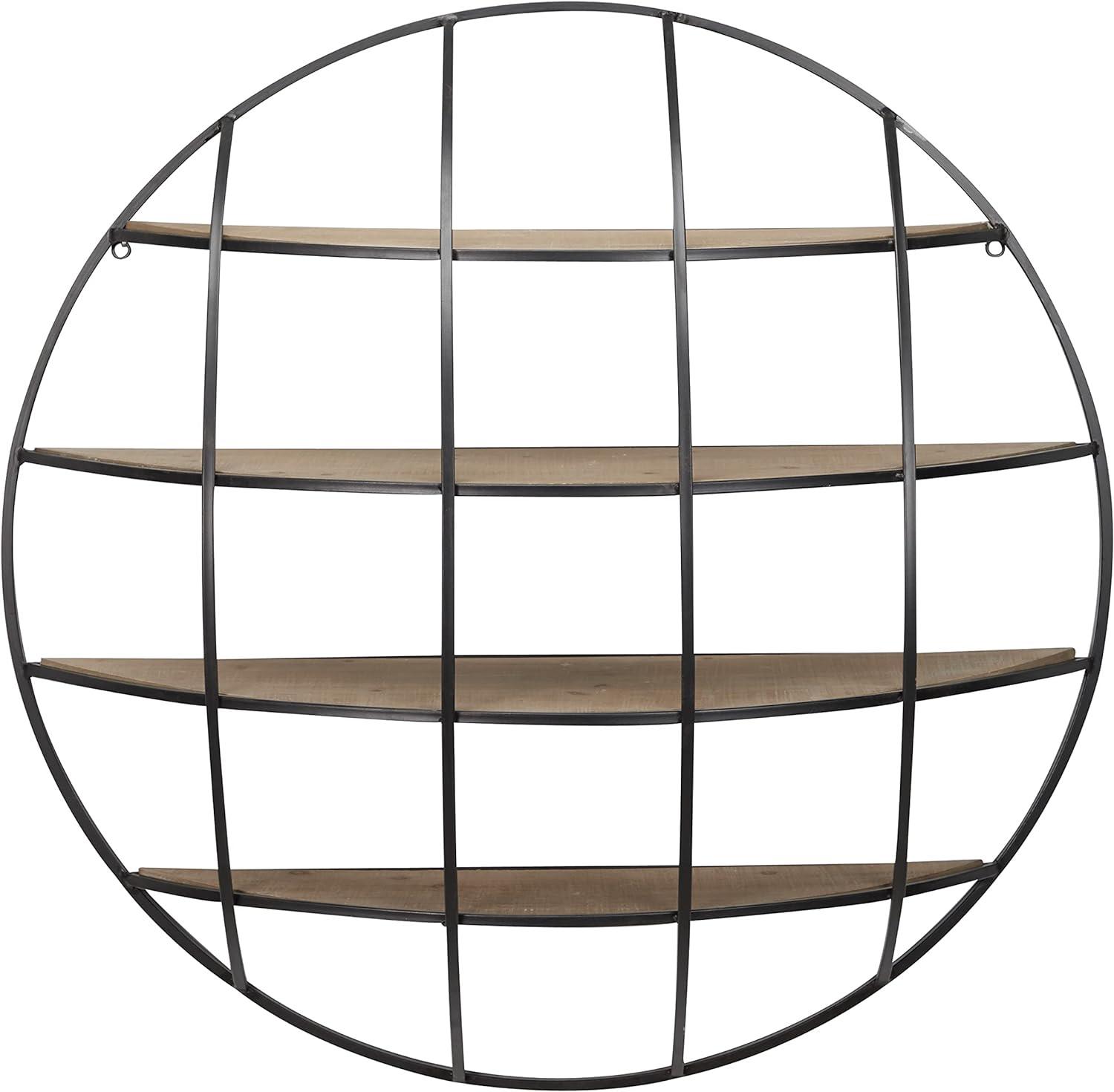 Rustic Iron and Wood 36" Geometric Round Floating Wall Shelf