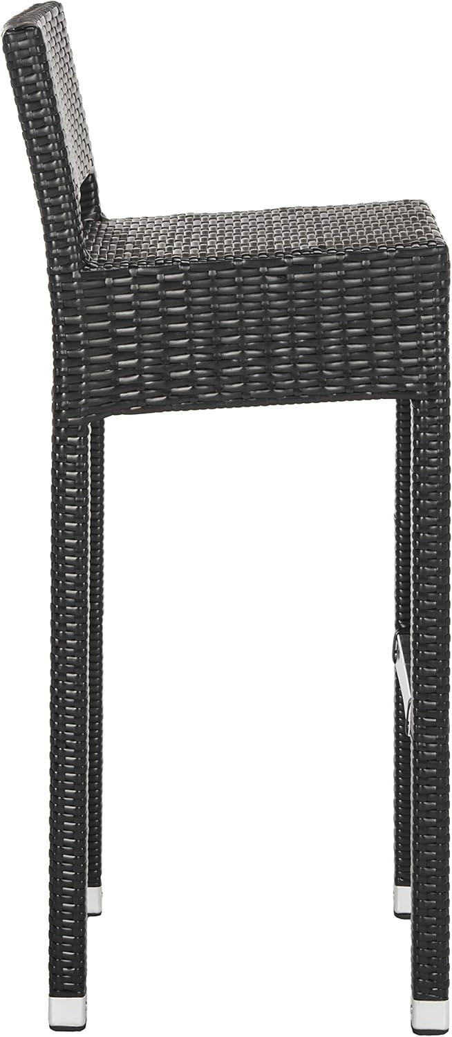 Transitional Black Wicker and Silver Metal Bar Stool