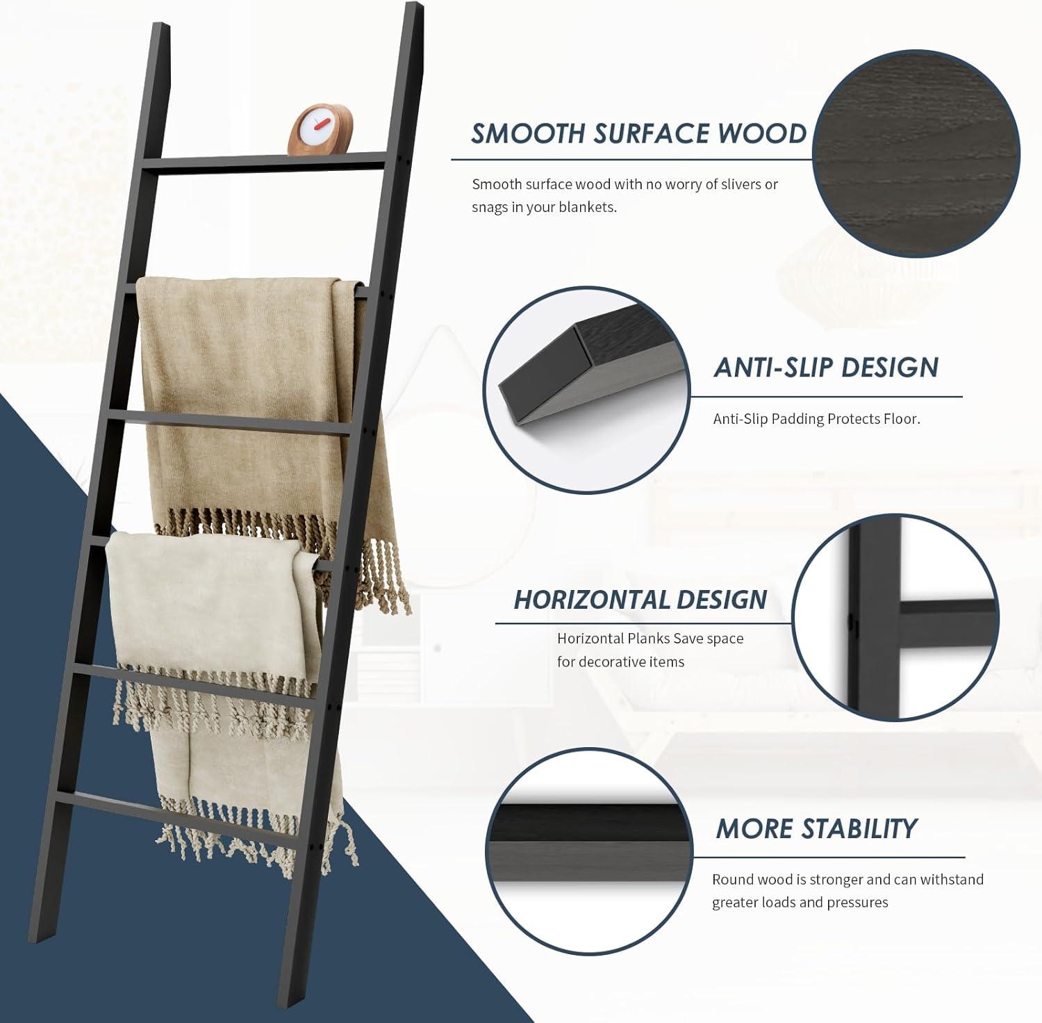 Latitude Run® Wood Blanket Ladder, 57.5'' Rustic Towel Quilt Throw Blanket Ladders For The Living Room, Bedroom, Nursery Stand Holder, Wooden Decorative Ladder For Blankets Rack Farmhouse Home Decor, White