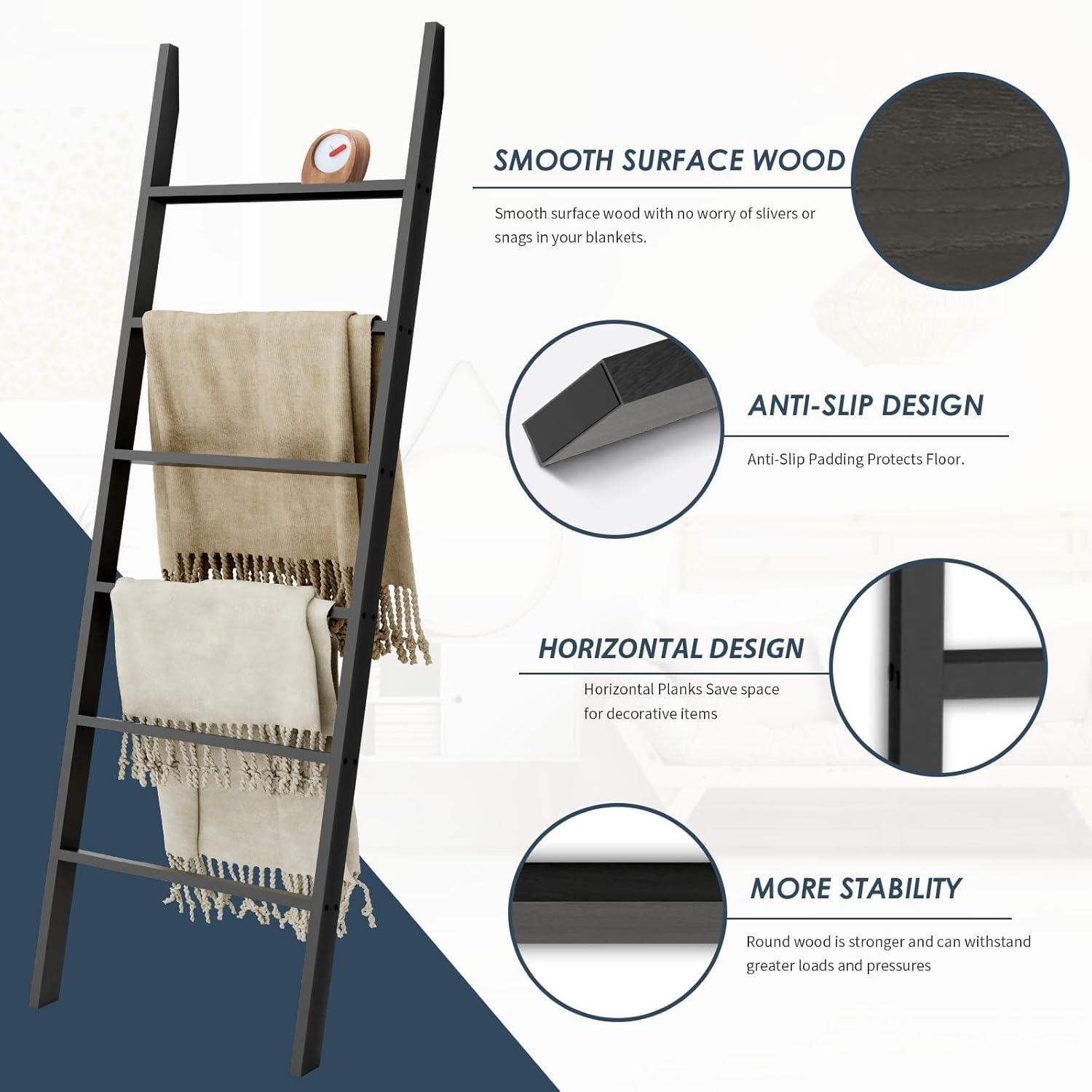 Latitude Run® Wood Blanket Ladder, 57.5'' Rustic Towel Quilt Throw Blanket Ladders For The Living Room, Bedroom, Nursery Stand Holder, Wooden Decorative Ladder For Blankets Rack Farmhouse Home Decor, White