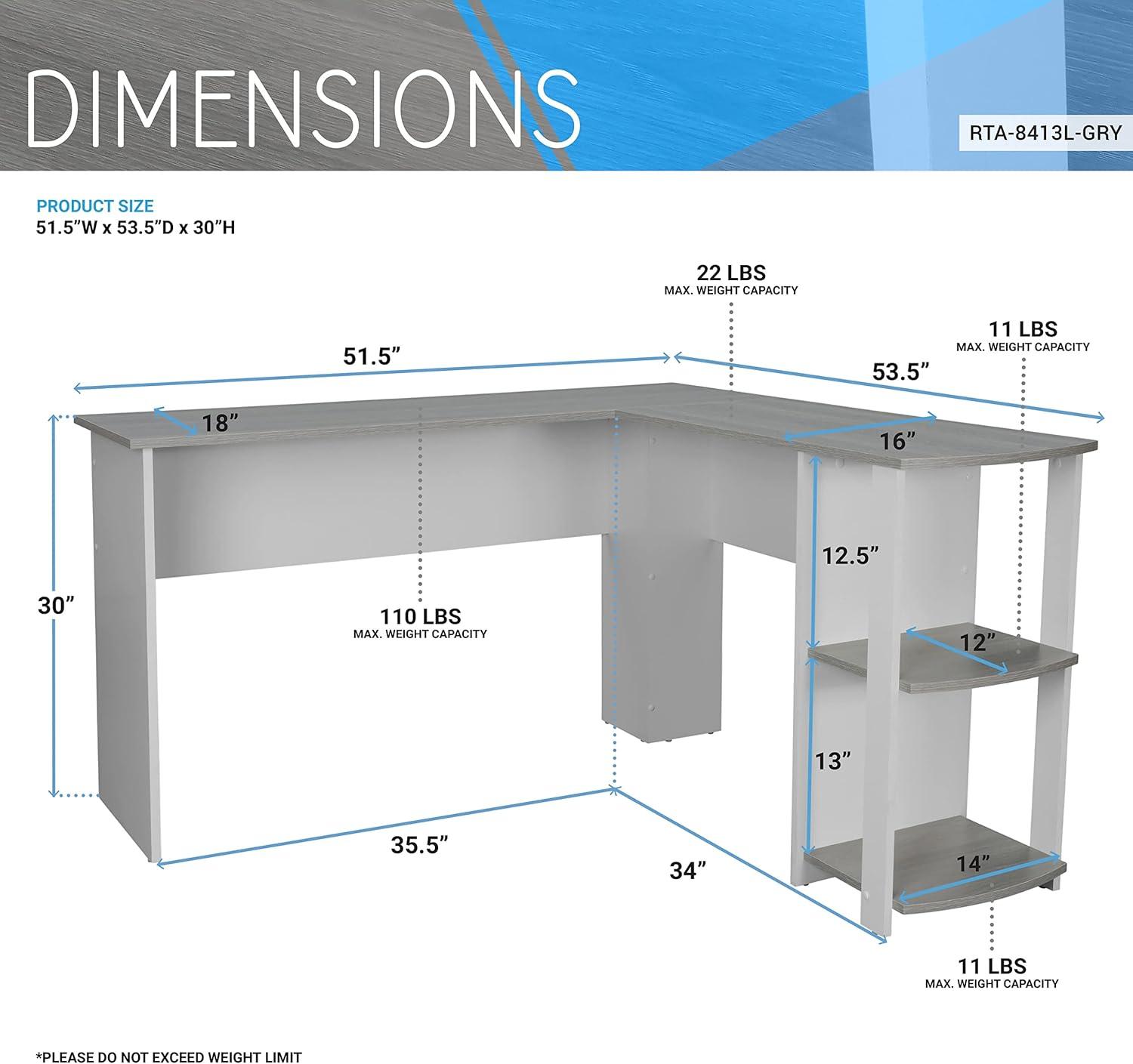 Modern L Shaped Desk with Side Shelves Gray - Techni Mobili