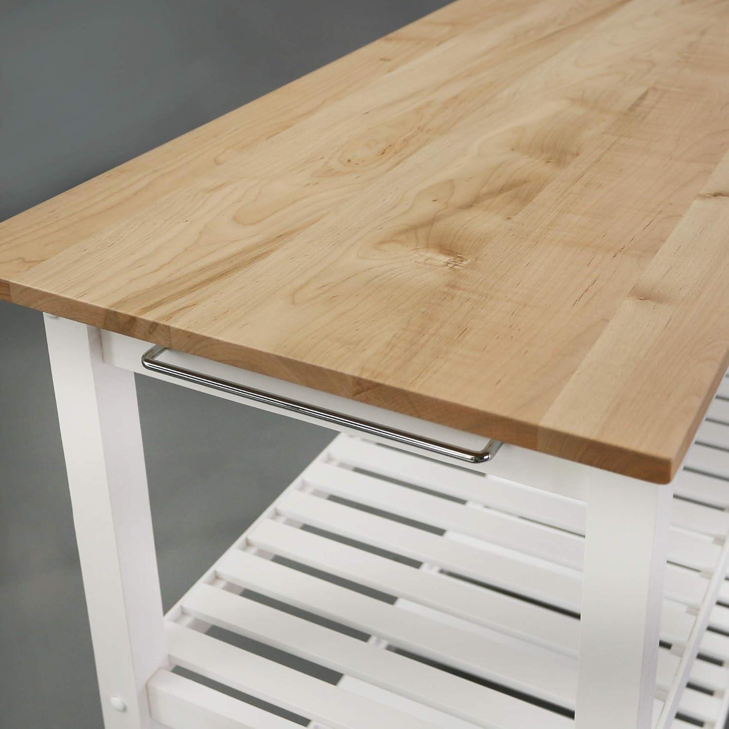 Casual Home Kitchen Island Bar Station with Hardwood Counter and Storage, White
