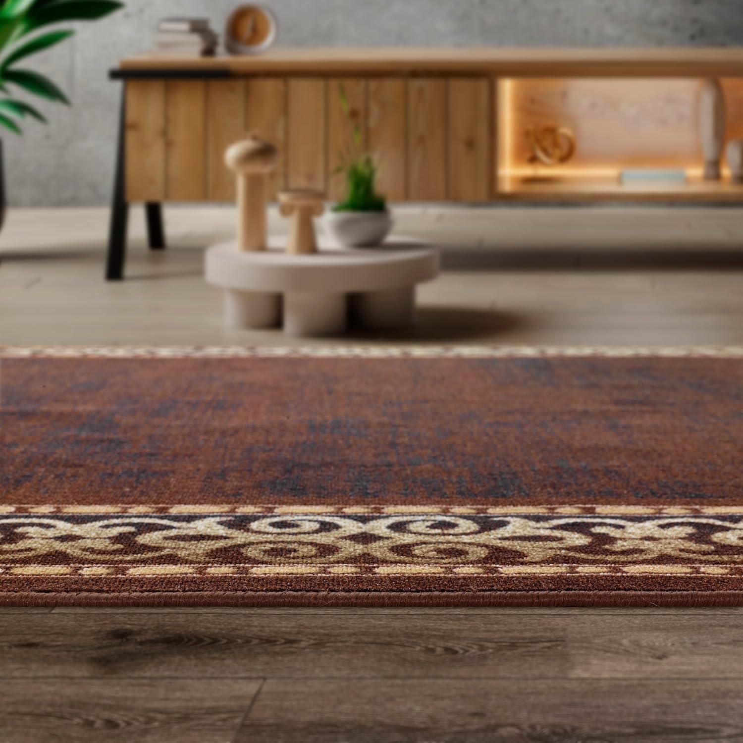 Brown Rectangular Non-Slip Synthetic 5' x 7' Area Rug