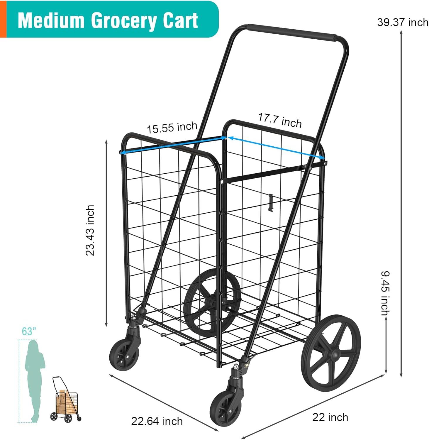 Black Foldable Metal Utility Cart with Swivel Wheels