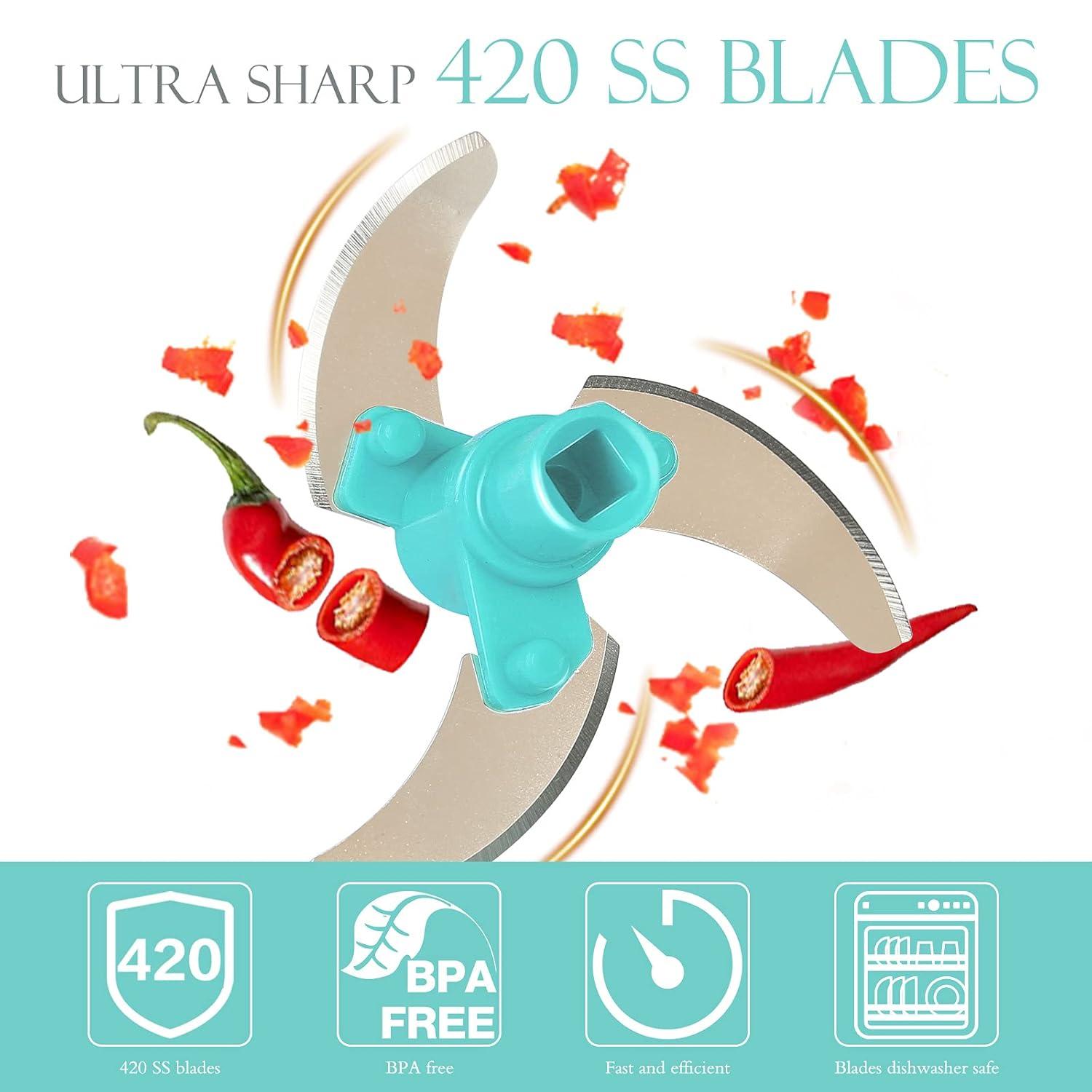 Manual Food Processor Vegetable Chopper, Ourokhome Portable Hand Pull String Garlic Mincer Onion Cutter for Veggies, Ginger, Fruits, Nuts, Herbs, etc., 2 Cup, Blue