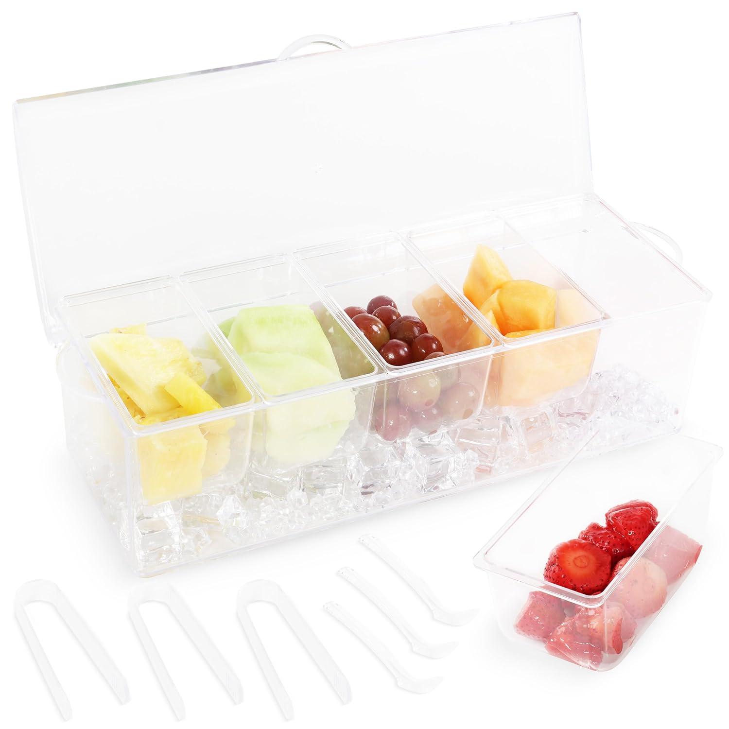 7Penn | Condiment Tray with Ice Chamber Lid Tongs Spoons 5 Condiment Containers