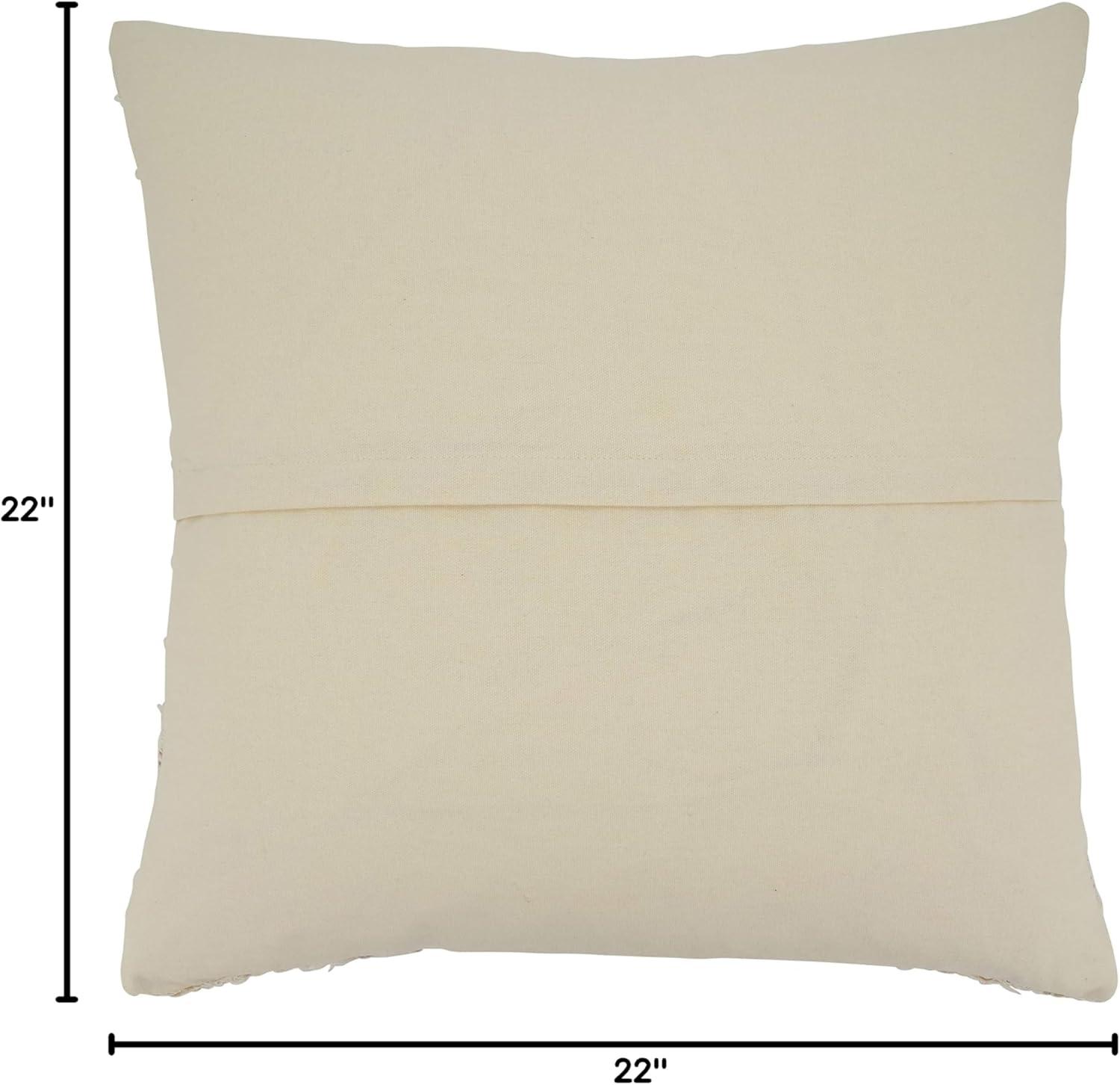 Saro Lifestyle Fringe Stripe Design Throw Pillow With Poly Filling, Ivory, Ivory, 22" x 22"