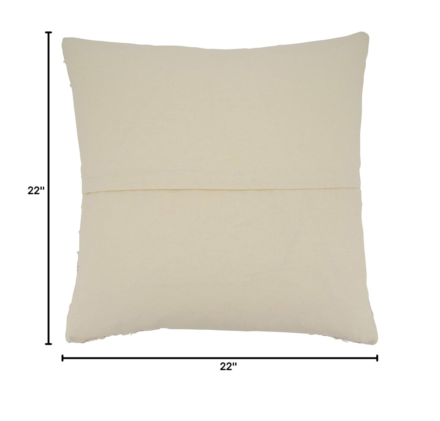 Saro Lifestyle Fringe Stripe Design Throw Pillow With Poly Filling, Ivory, Ivory, 22" x 22"