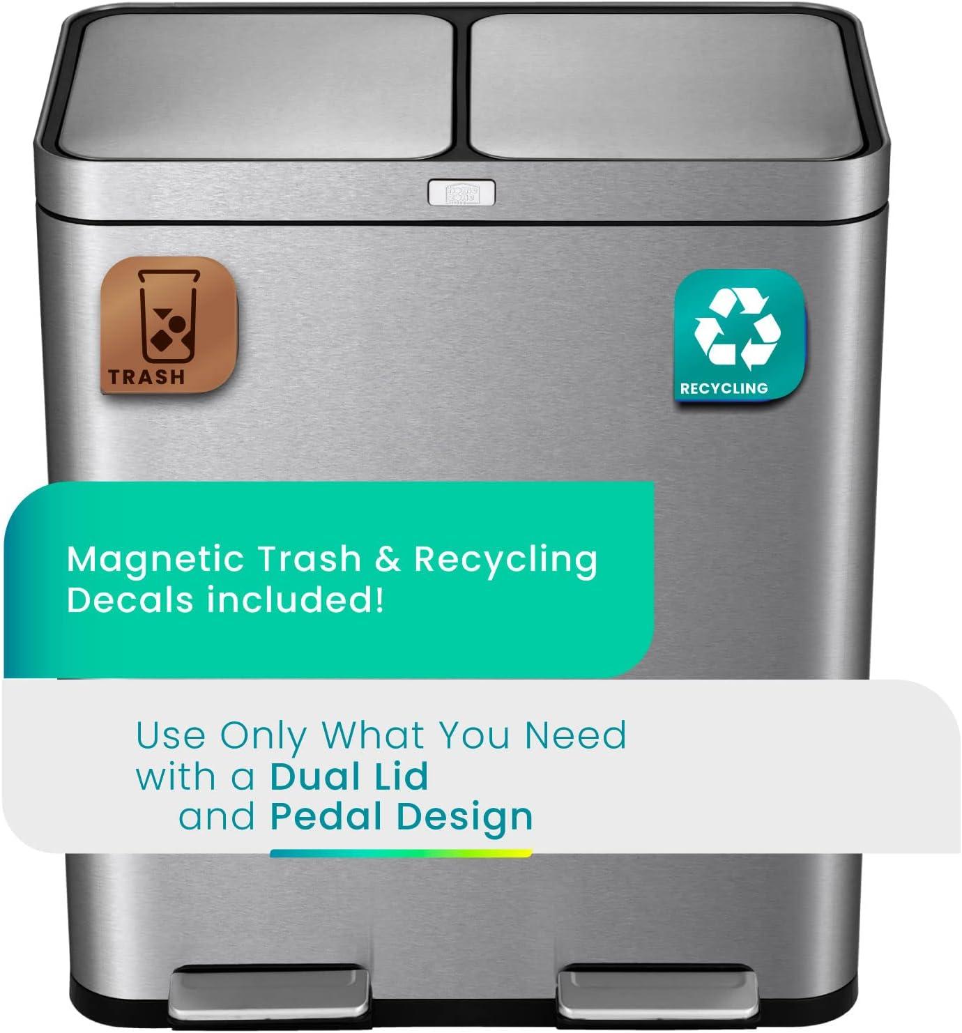 Home Zone Living 15.8 Gallon Stainless Steel Dual Kitchen Trash Can with CleanAura
