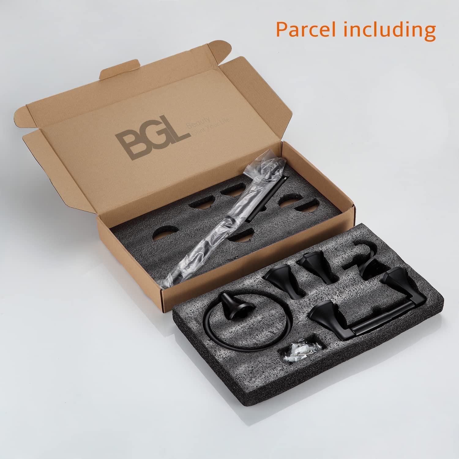 BGL Bathroom Hardware Set Matte Black Adjustable Expandable Towel Bar 4-Piece Bathroom Accessory Set Wall Mounted Robe Hook Toilet Paper Holder Towel Ring Towel Bar