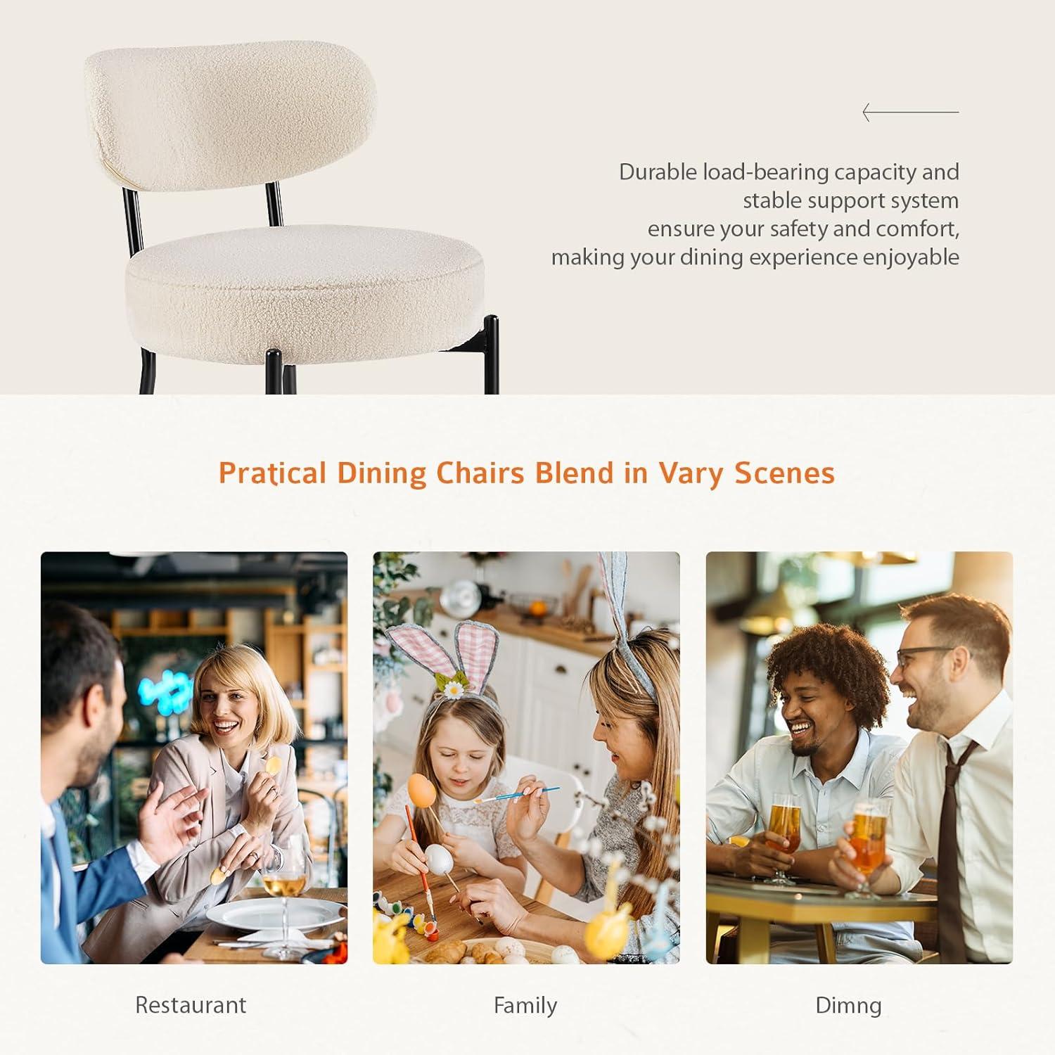 CONCETTA Dining Chairs Set of 4, Kitchen Chairs with Curved Backrest & Metal Legs, Mid Century Modern Round Dining Room Chairs for Vanity, Living Room,Beige