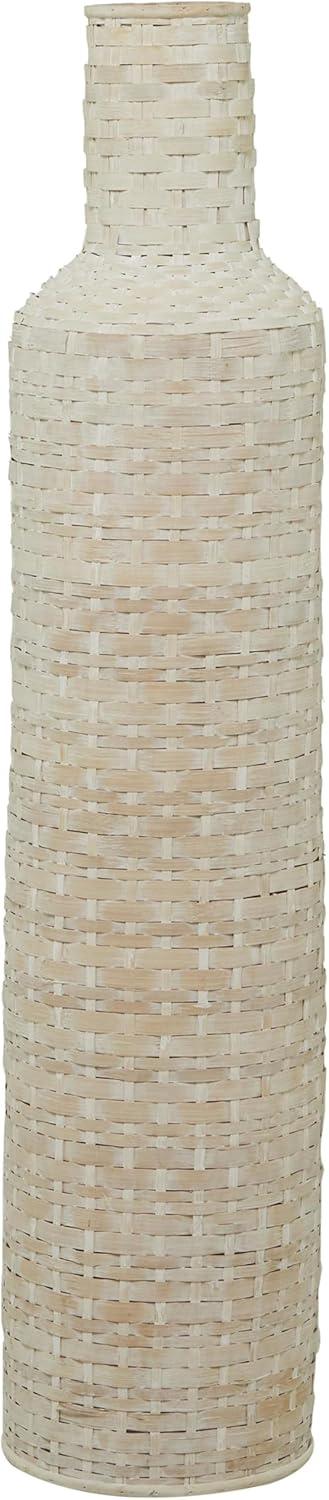 Studio 350 Intricately Woven Tall Bamboo Wood Floor Vase  - White or Brown White - 9"W, 39"H
