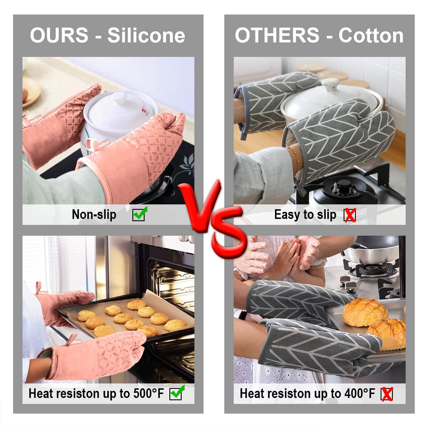 Oven Mitts and Pot Holders 6pcs Set, Kitchen Oven Glove High Heat Resistant 500 Degree Extra Long Oven Mitts and Potholder with Non-Slip Silicone Surface for Cooking (Grey)