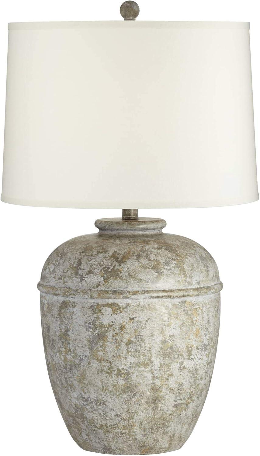 John Timberland Otero Rustic Table Lamp Southwest 27" Tall Faux Mottled Stone Cream Linen Drum Shade for Bedroom Living Room Bedside Nightstand Kids