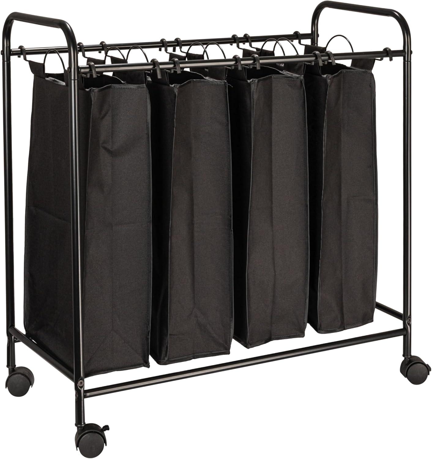 Rolling Laundry Sorter, 4 Bag Laundry Sorter Cart with Washable and Removable Bags, Black