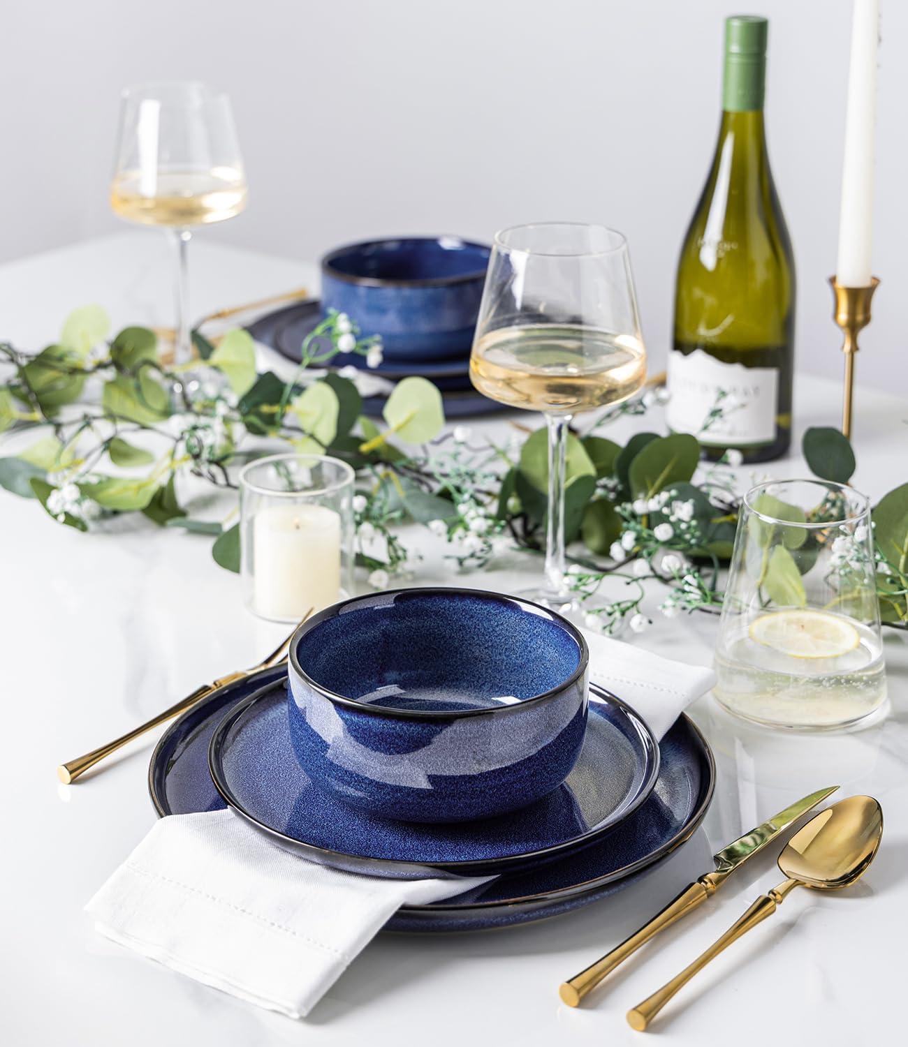 One Allium Way® 12-Piece Reactive Glaze Plate and Bowl Set, 4-Person Dinnerware Set, Scratch Resistant Dinnerware Set