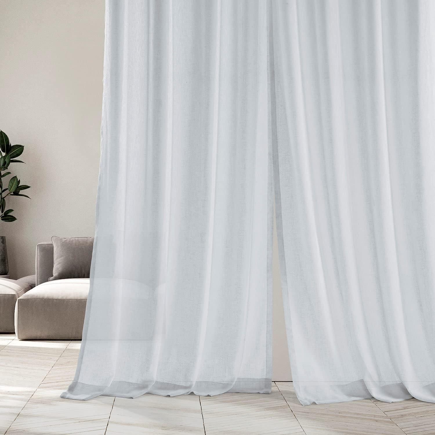 Aspen White Grommet Solid Faux Linen Sheer Curtain (1 Panel), Aspen White, 50W X 96L