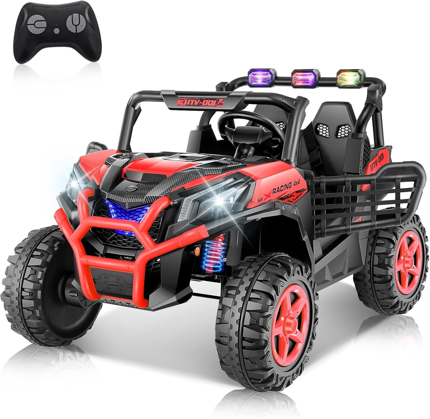 Ancheer 24v 2 Seater Ride on Car with Remote Control, 4WD/2WD Kids Power Electric Wheel UTV, 20" Spacious Seat, 4 Shock Absorbers, Music, Bluetooth, 24 Volt Ride On Toys for Boys/Girls