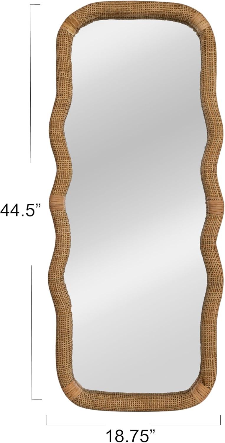 Storied Home Wavy Rectangle Handwoven Rattan Cane Wall Mirror, Natural