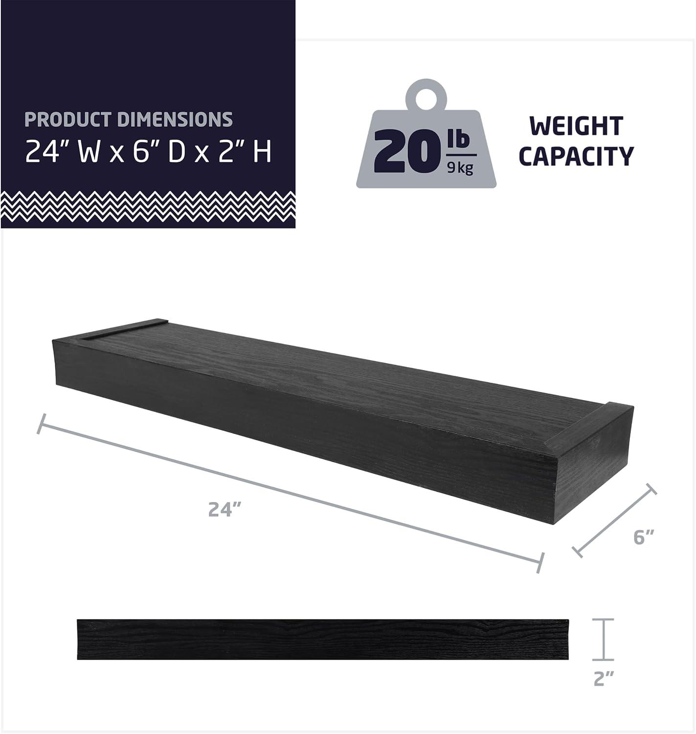 Black 24" Modern Floating Wall Shelf