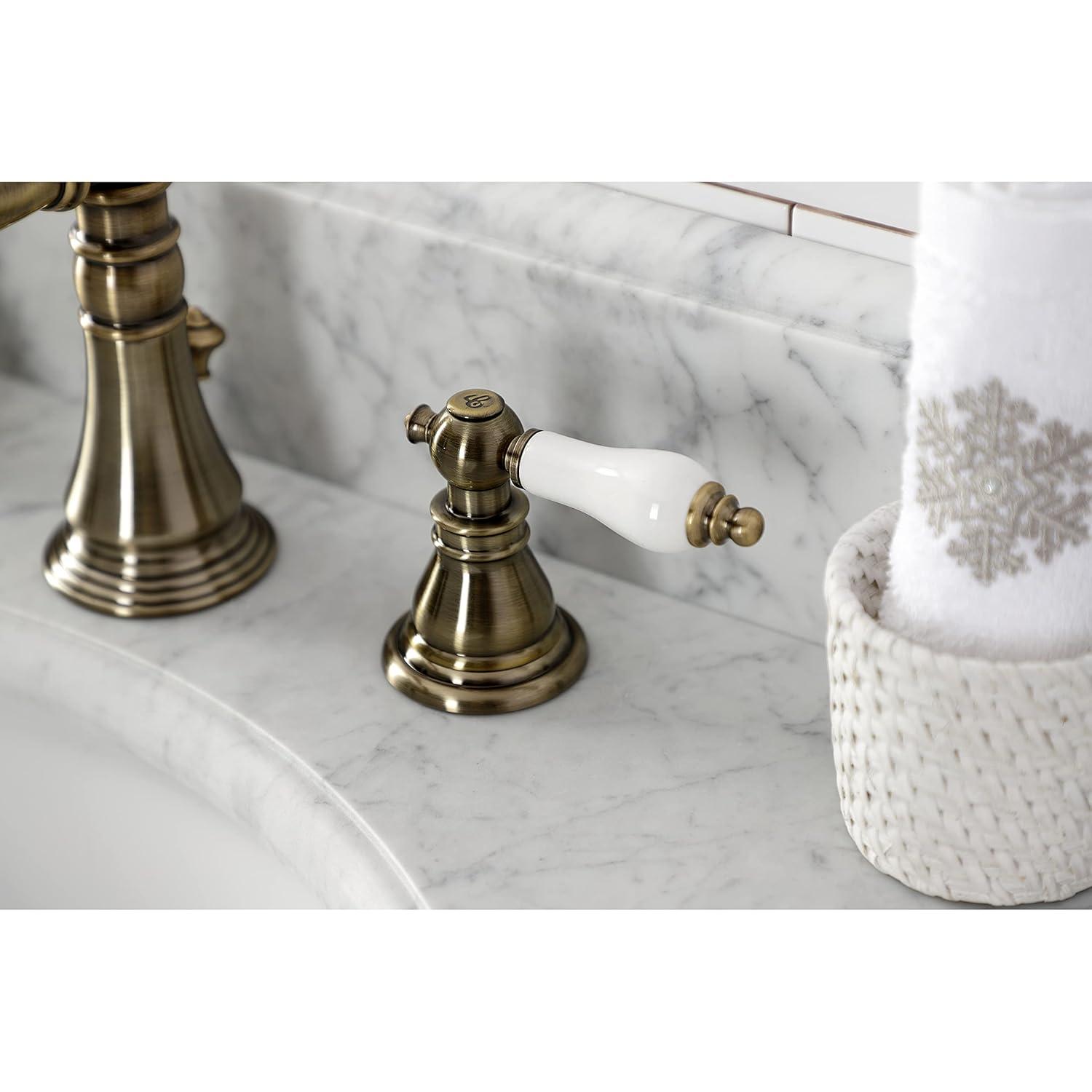 Kingston Brass Kingston Brass American Patriot Two-Handle 3-Hole Deck Mount Widespread Bathroom Faucet with Brass Pop-Up Drain FSC1979APL