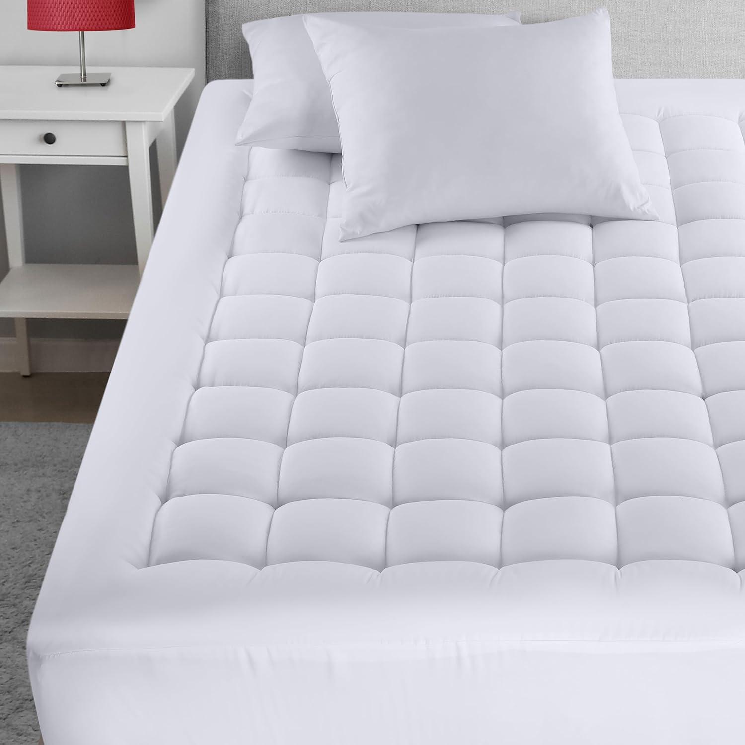 Bedding Quilted Fitted Mattress Pad, Pillow Top Mattress Topper, Mattress Cover Stretches up to 16 Inches Deep