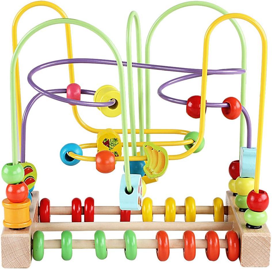 Colorful Wooden Bead Maze Toy with Animals and Fruits