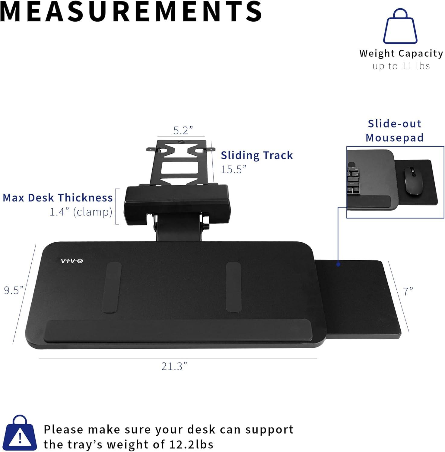 zhou yan jun Extra Large Adjustable Computer Keyboard Tray with Slide-Out Mouse Platform, Ergonomic Under Table Tilting Desk Mount Shelf with Padding, Black, MOUNT-KB07B