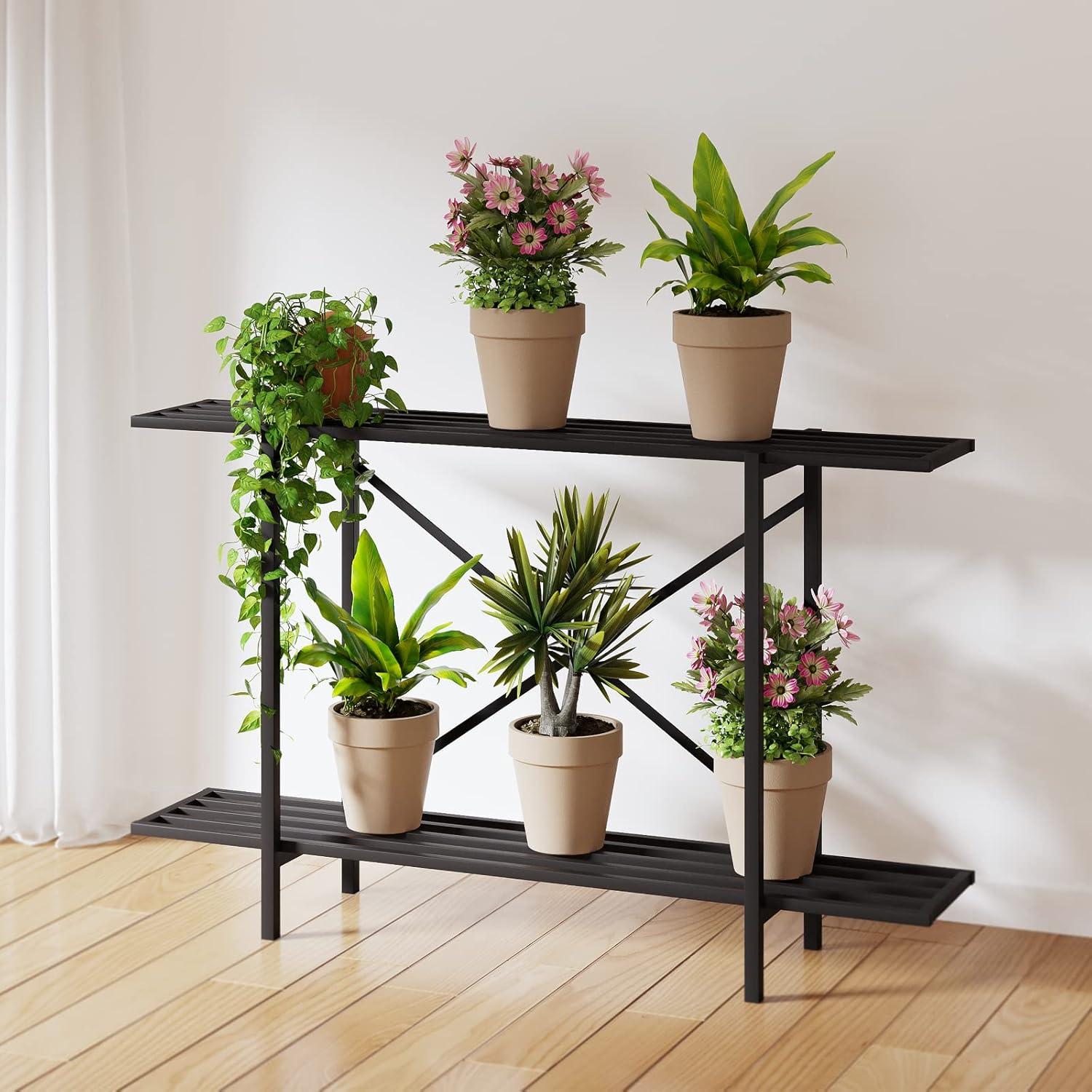 2 Tier Metal Sturdy Heavy Plant Stand, Narrow Plant Stand Indoor and Outdoor, L35.43 x W10.3 x H27.5 inch, 440 LBS Capacity & Heavy Duty Construction