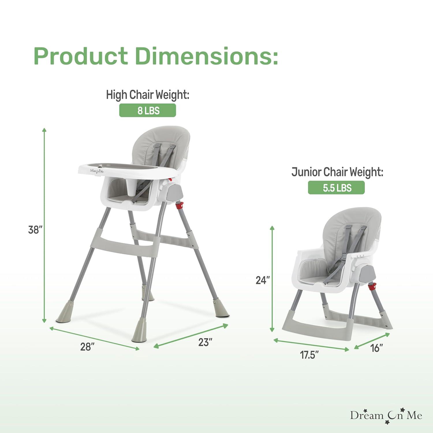 Dream On Me Portable 2-In-1 Table Talk High Chair - Convertible Compact and Lightweight, Grey