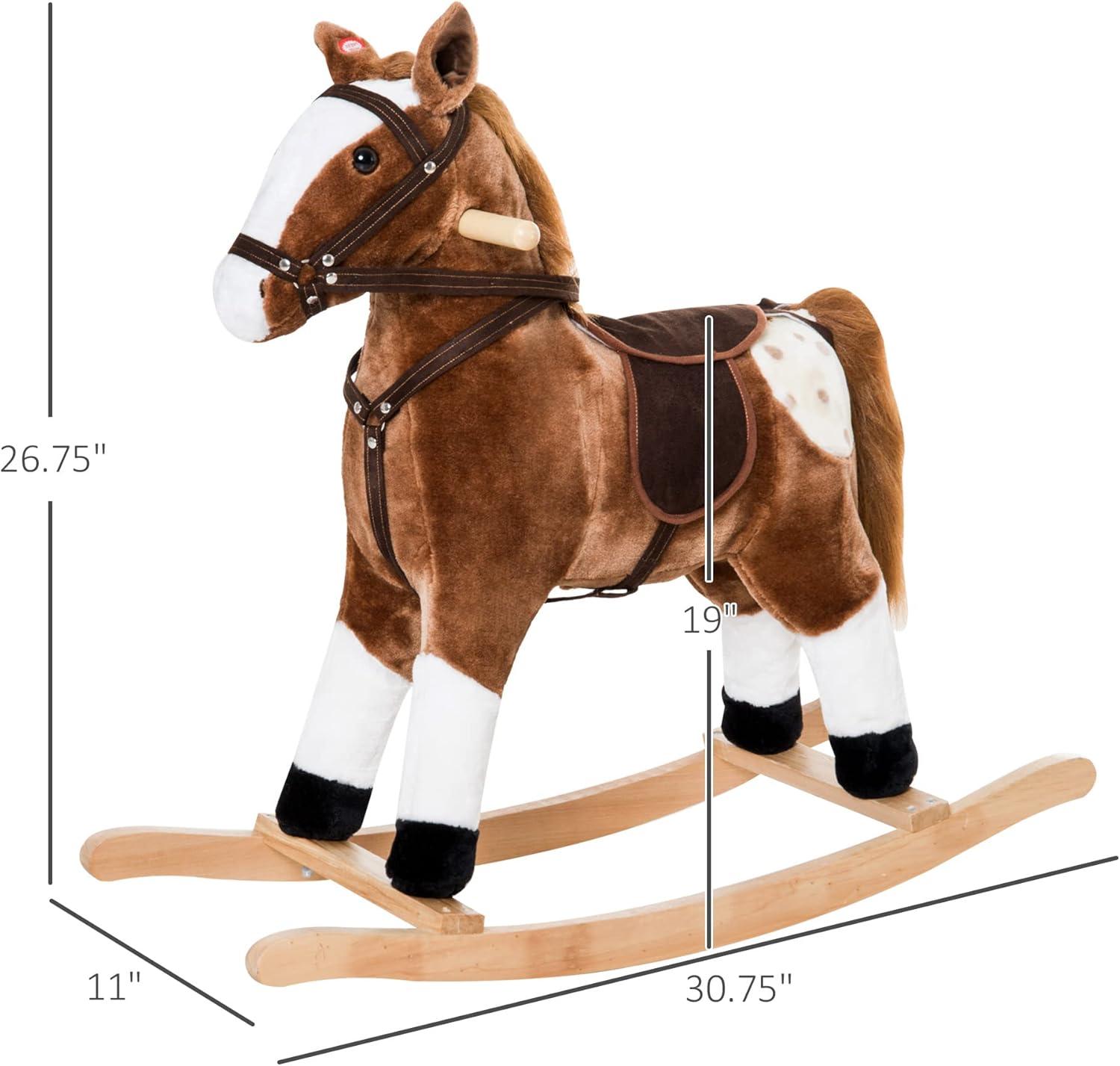 Qaba Kids Plush Toy Rocking Horse Ride on with Realistic Sounds -  Brown
