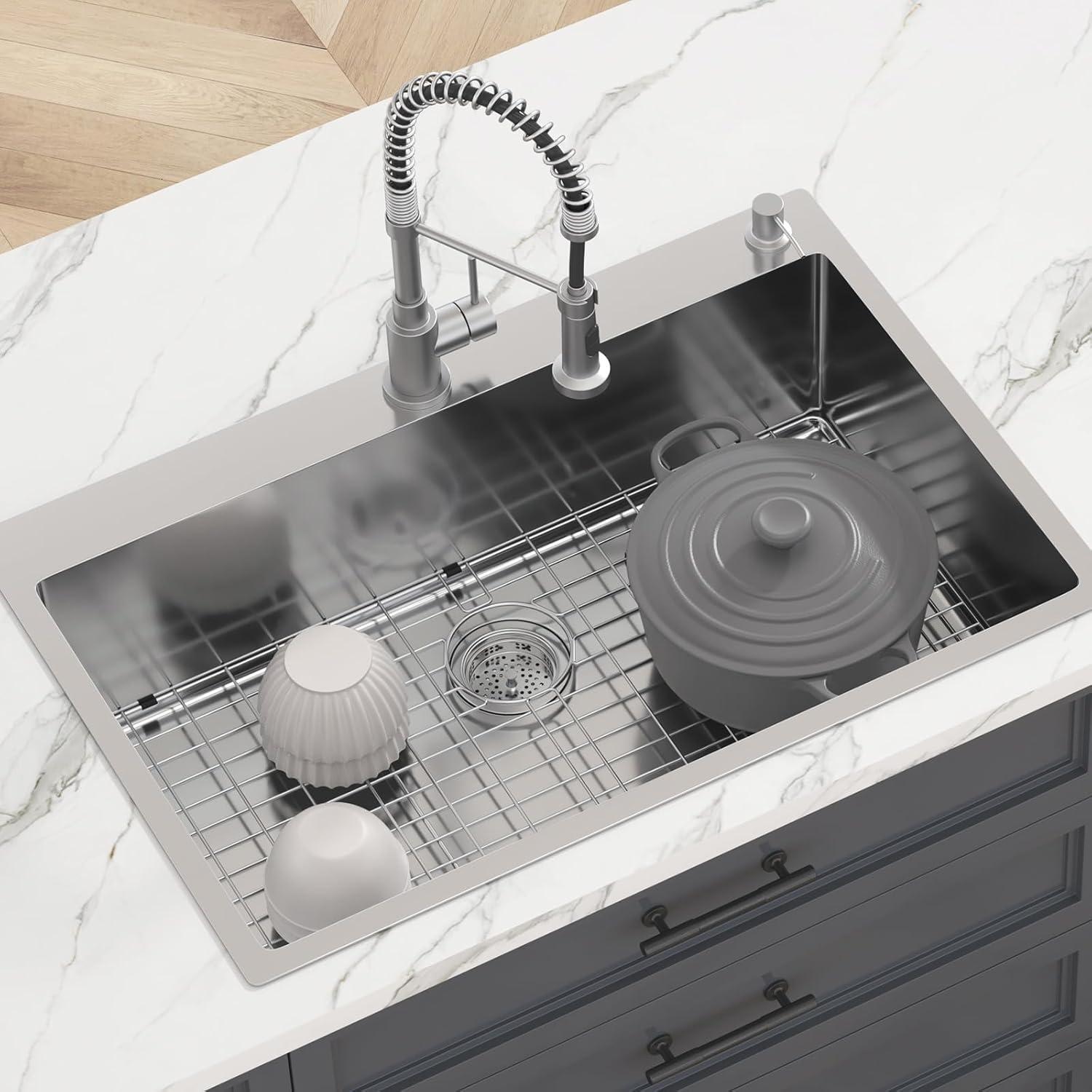 33'' L Flush Single Bowl Stainless Steel Kitchen Sink