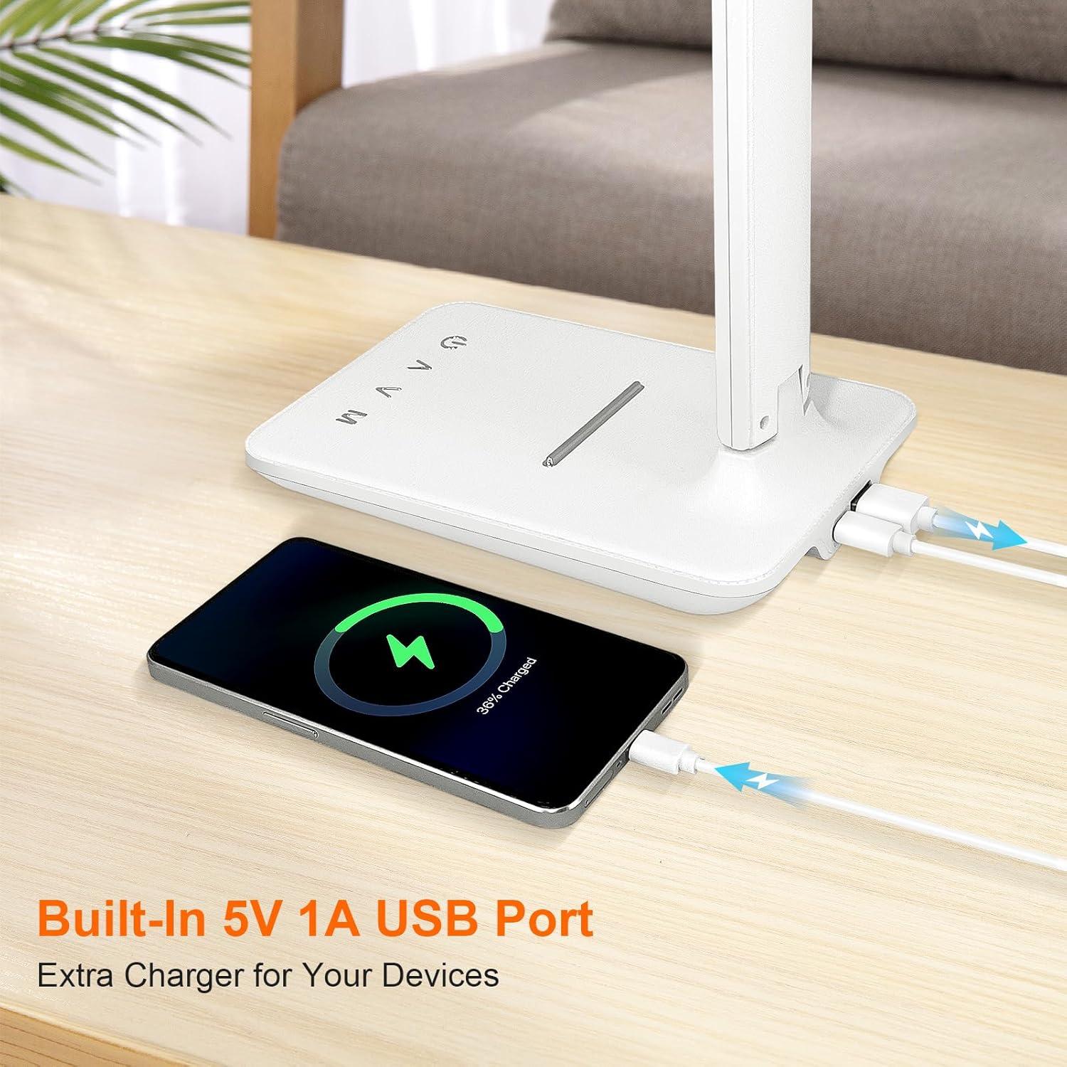 karidi LED Desk Lamp Dimmable Table Lamp with USB Charging Port, 5 Lighting Modes, Sensitive Control, Foldable Portable Desk Light for Home Office Bedroom Reading (White)