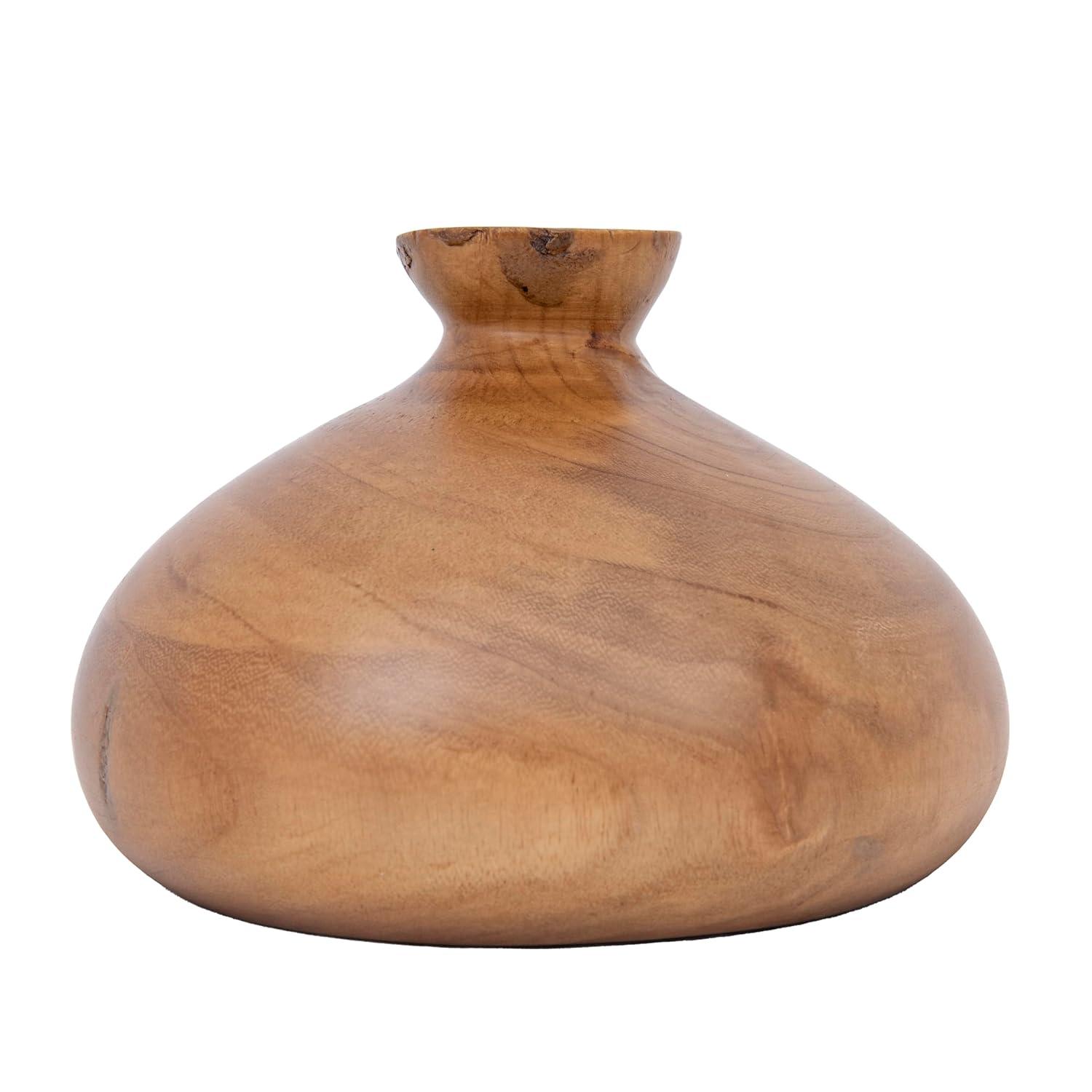 Storied Home Decorative Paulownia Wood Vase, Walnut Finish