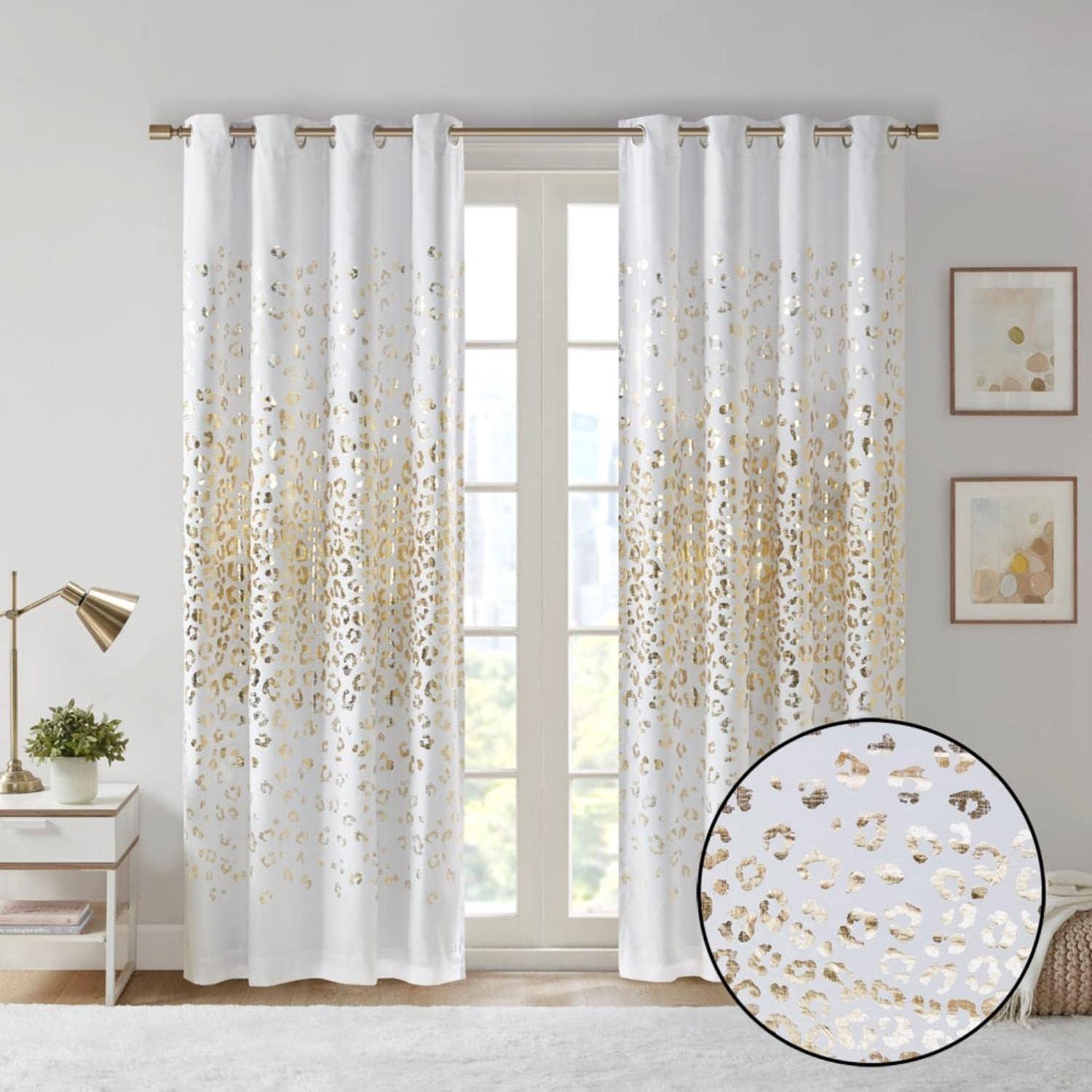 Intelligent Design Blackout Kendra Metallic Animal Print Curtain Panel White/Gold