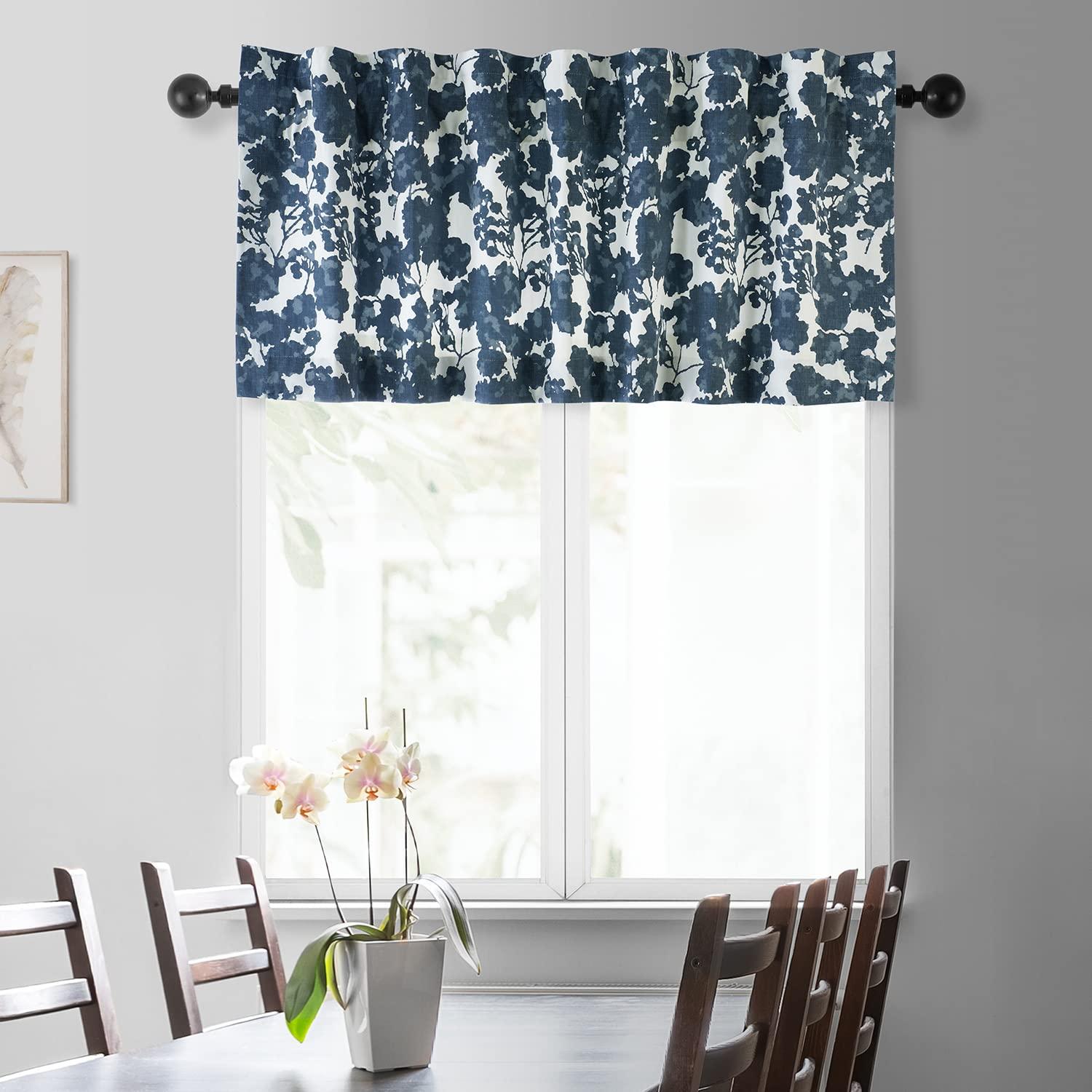 Fleur Blue Printed Cotton Rod Pocket Window Valance - 50 in. W x 19 in. L (1 Panel)