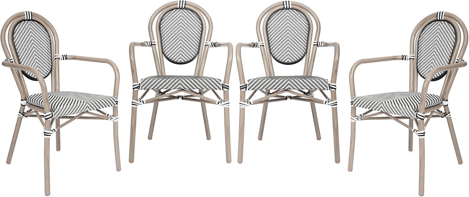 Merrick Lane Mael Set of Four Stacking Thonet Bistro Style Chair with Arms, Textilene Seat, and Bamboo Finished Metal Frame for Indoor/Outdoor Use