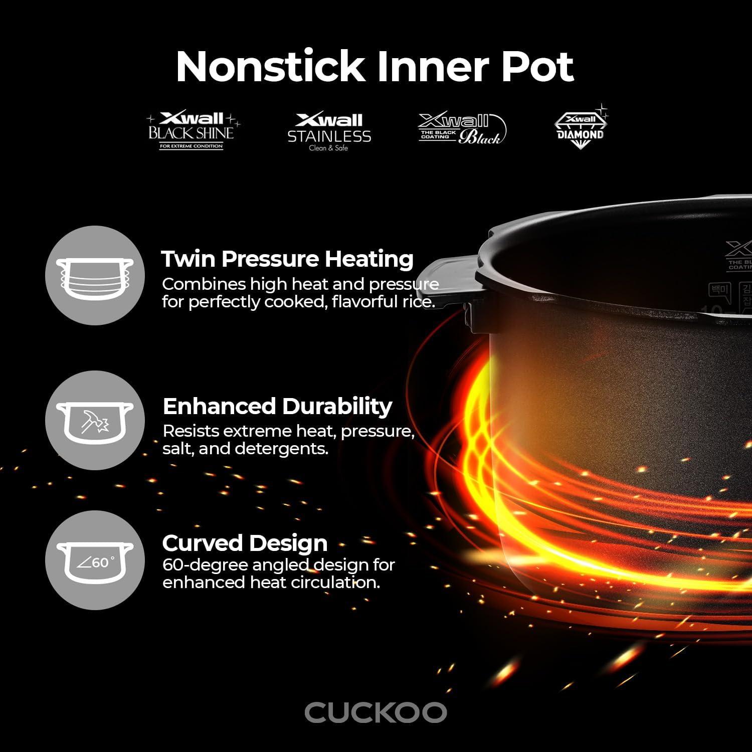 CUCKOO CRP-RT0609FW 6-Cup (Uncooked) / 12-Cup (Cooked) Twin Pressure Rice Cooker & Warmer with Nonstick Inner Pot, 14 Menu Options, Safe Steam Release, 3 Voice Guide, Auto Clean